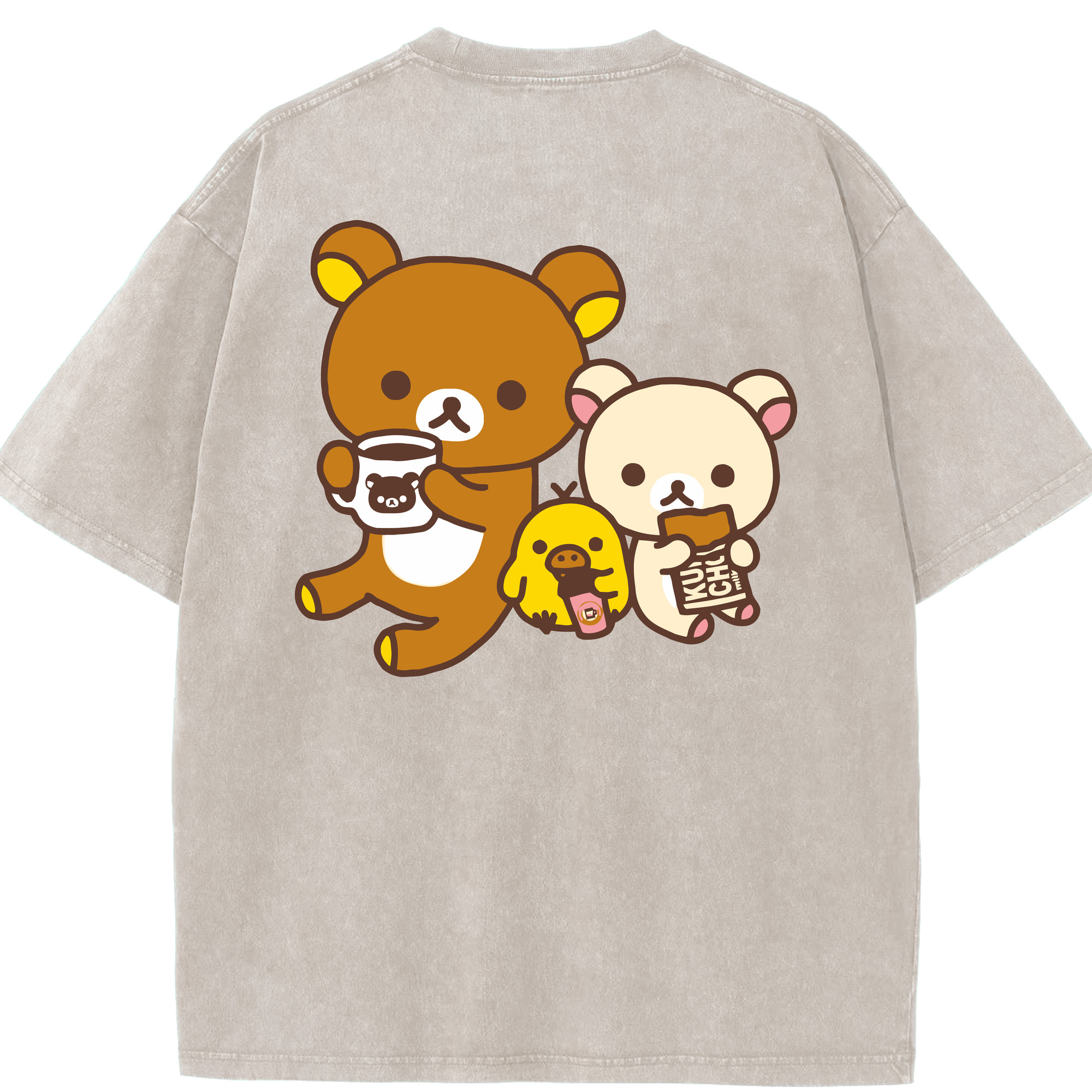 （画像用） リラックマ リラックマ キイロイトリ Rilakkuma Korilakkuma Kiiroitori 綿100% ヴィンテージ風 半袖Tシャツ（背面プリント）