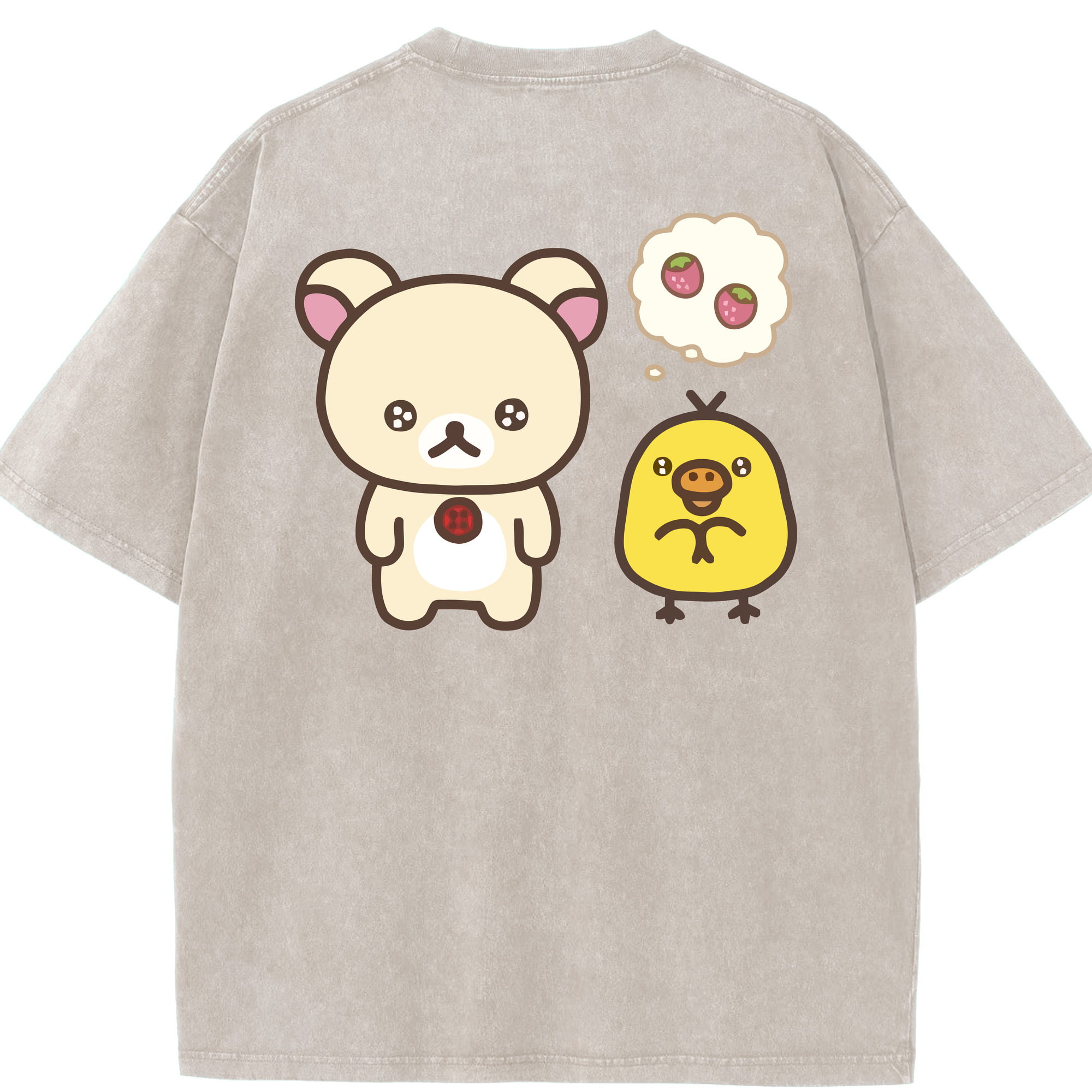 （画像用） リラックマ リラックマ キイロイトリ Rilakkuma Korilakkuma Kiiroitori 綿100% ヴィンテージ風 半袖Tシャツ（背面プリント）