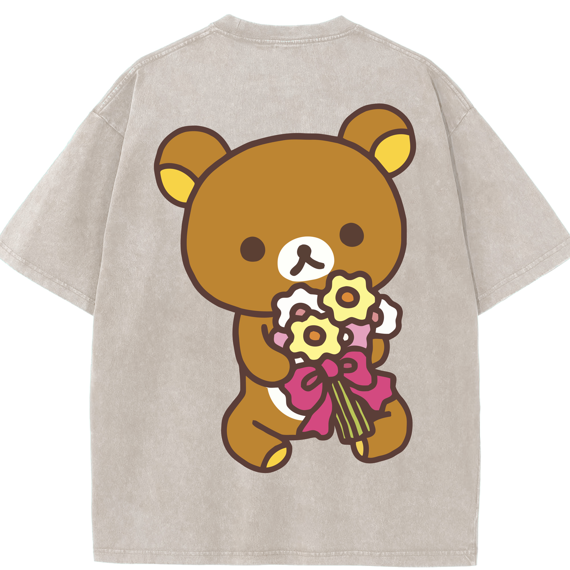（画像用） リラックマ リラックマ キイロイトリ Rilakkuma Korilakkuma Kiiroitori 綿100% ヴィンテージ風 半袖Tシャツ（背面プリント）