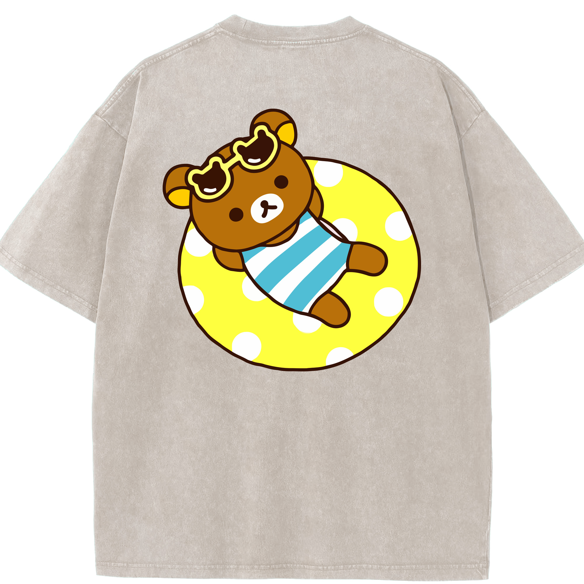 （画像用） リラックマ リラックマ キイロイトリ Rilakkuma Korilakkuma Kiiroitori 綿100% ヴィンテージ風 半袖Tシャツ（背面プリント）
