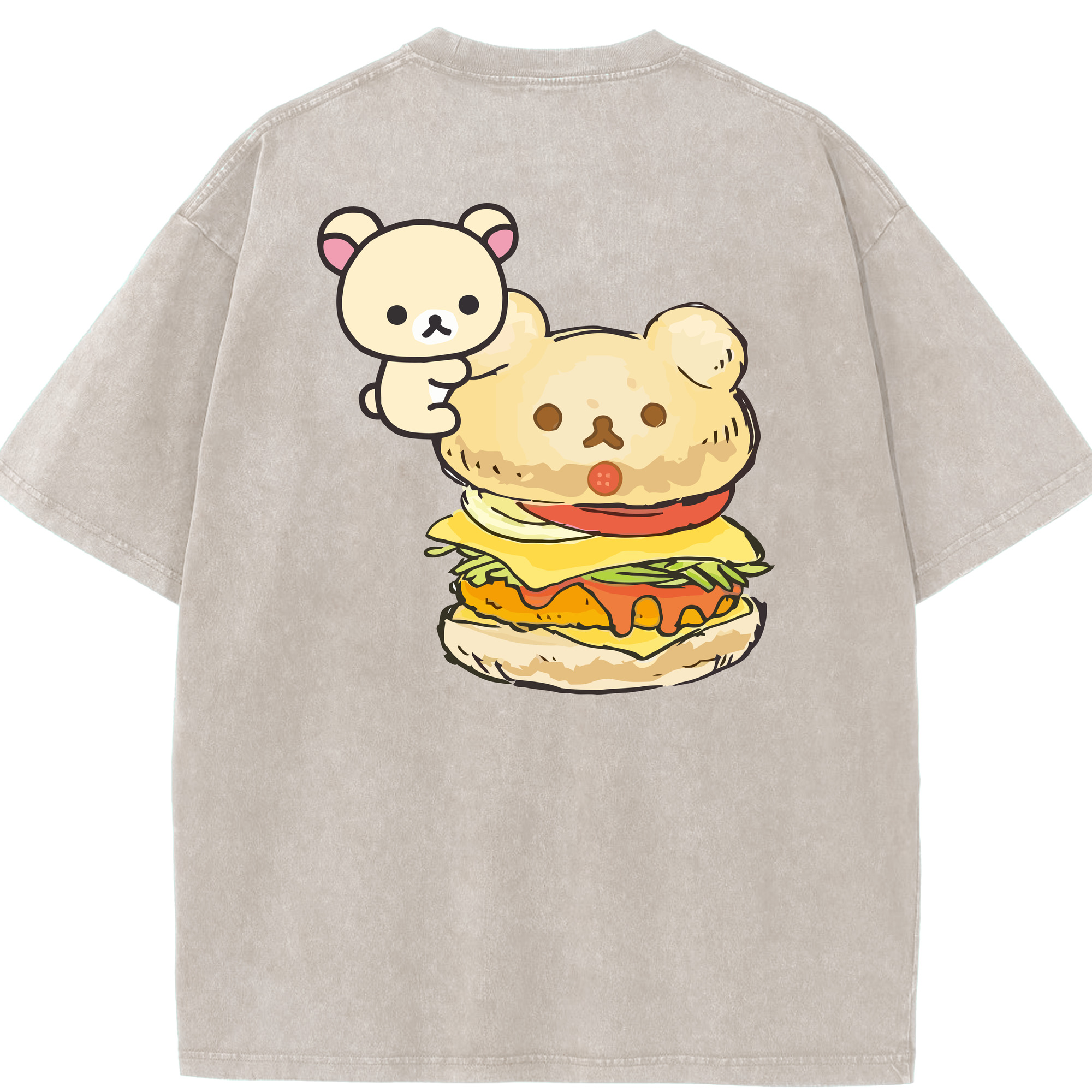 （画像用） リラックマ リラックマ キイロイトリ Rilakkuma Korilakkuma Kiiroitori 綿100% ヴィンテージ風 半袖Tシャツ（背面プリント）