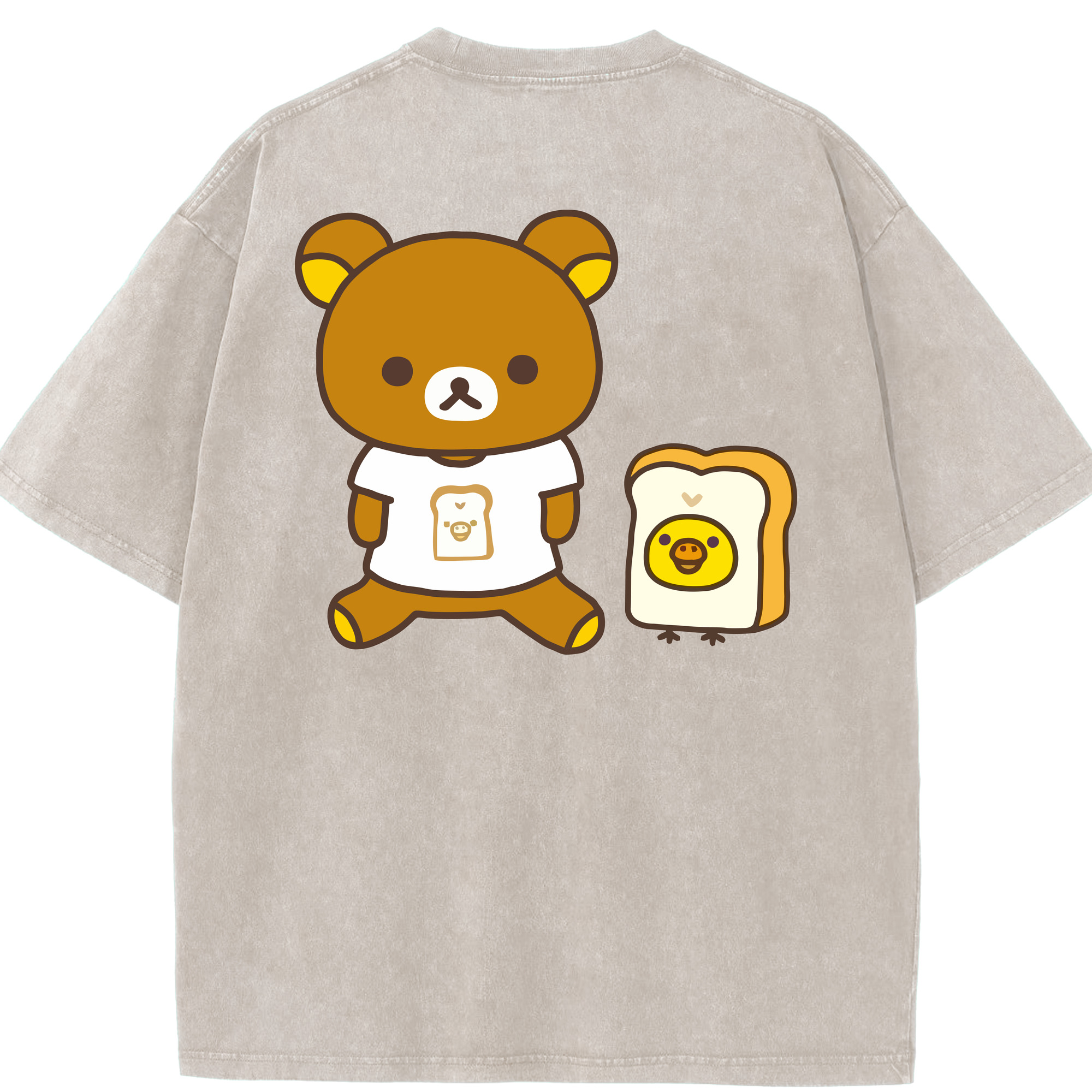 （画像用） リラックマ リラックマ キイロイトリ Rilakkuma Korilakkuma Kiiroitori 綿100% ヴィンテージ風 半袖Tシャツ（背面プリント）