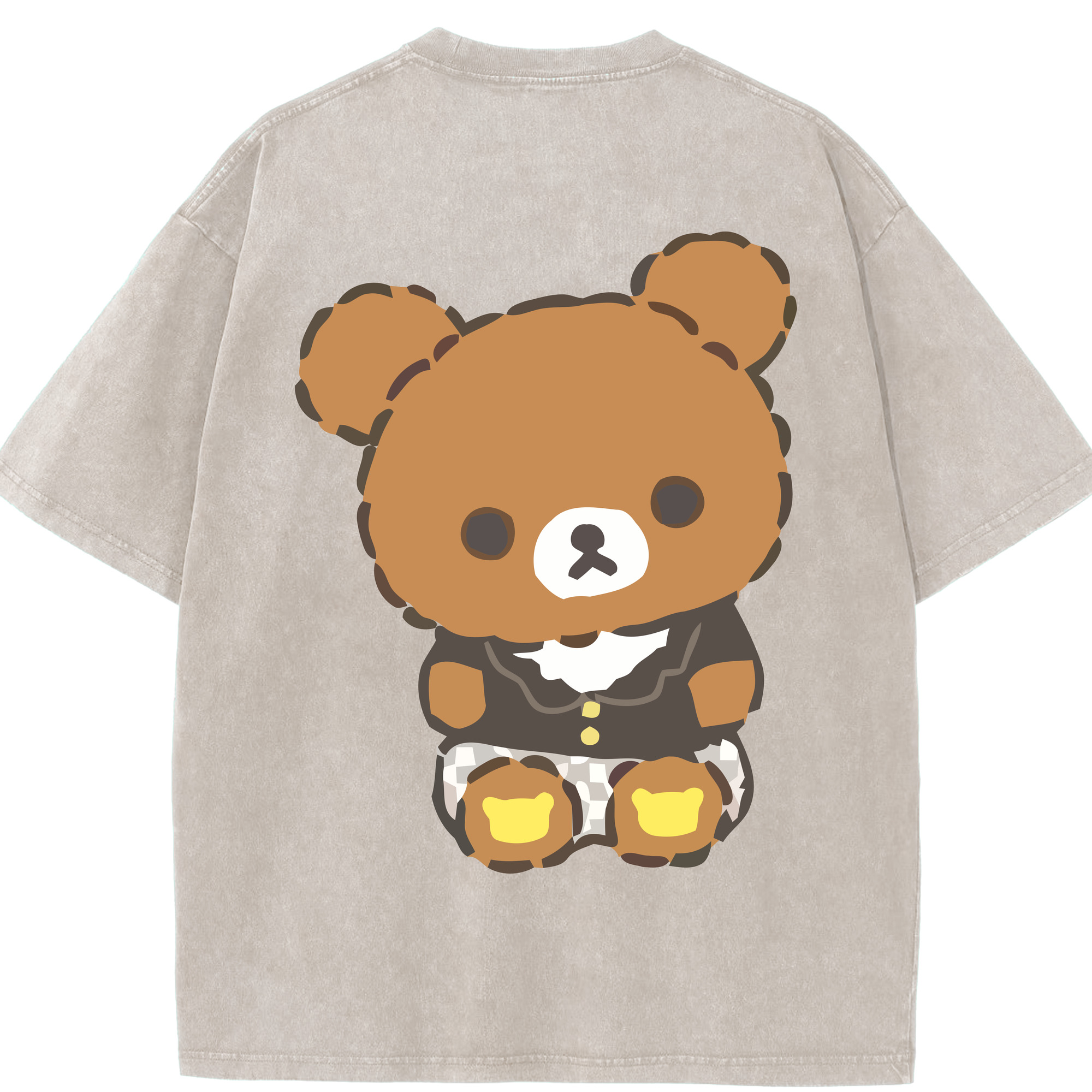 （画像用） リラックマ リラックマ キイロイトリ Rilakkuma Korilakkuma Kiiroitori 綿100% ヴィンテージ風 半袖Tシャツ（背面プリント）