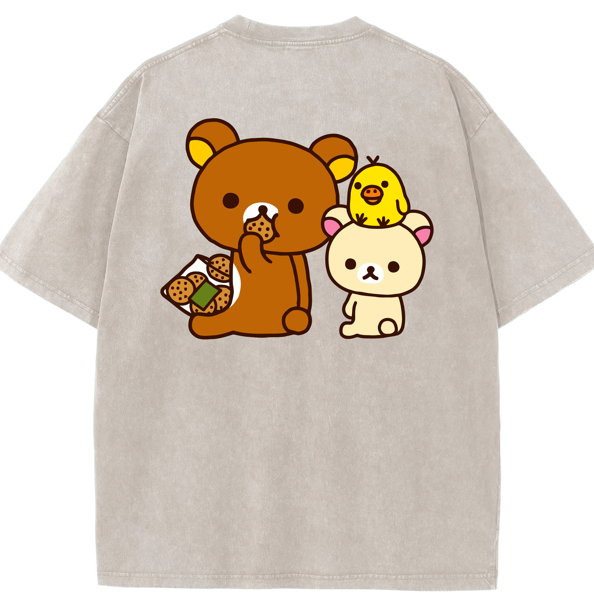 （画像用） リラックマ リラックマ キイロイトリ Rilakkuma Korilakkuma Kiiroitori 綿100% ヴィンテージ風 半袖Tシャツ（背面プリント）