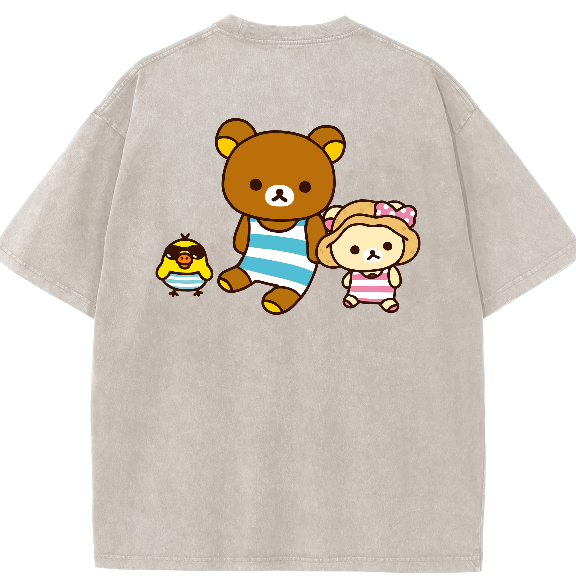 （画像用） リラックマ リラックマ キイロイトリ Rilakkuma Korilakkuma Kiiroitori 綿100% ヴィンテージ風 半袖Tシャツ（背面プリント）