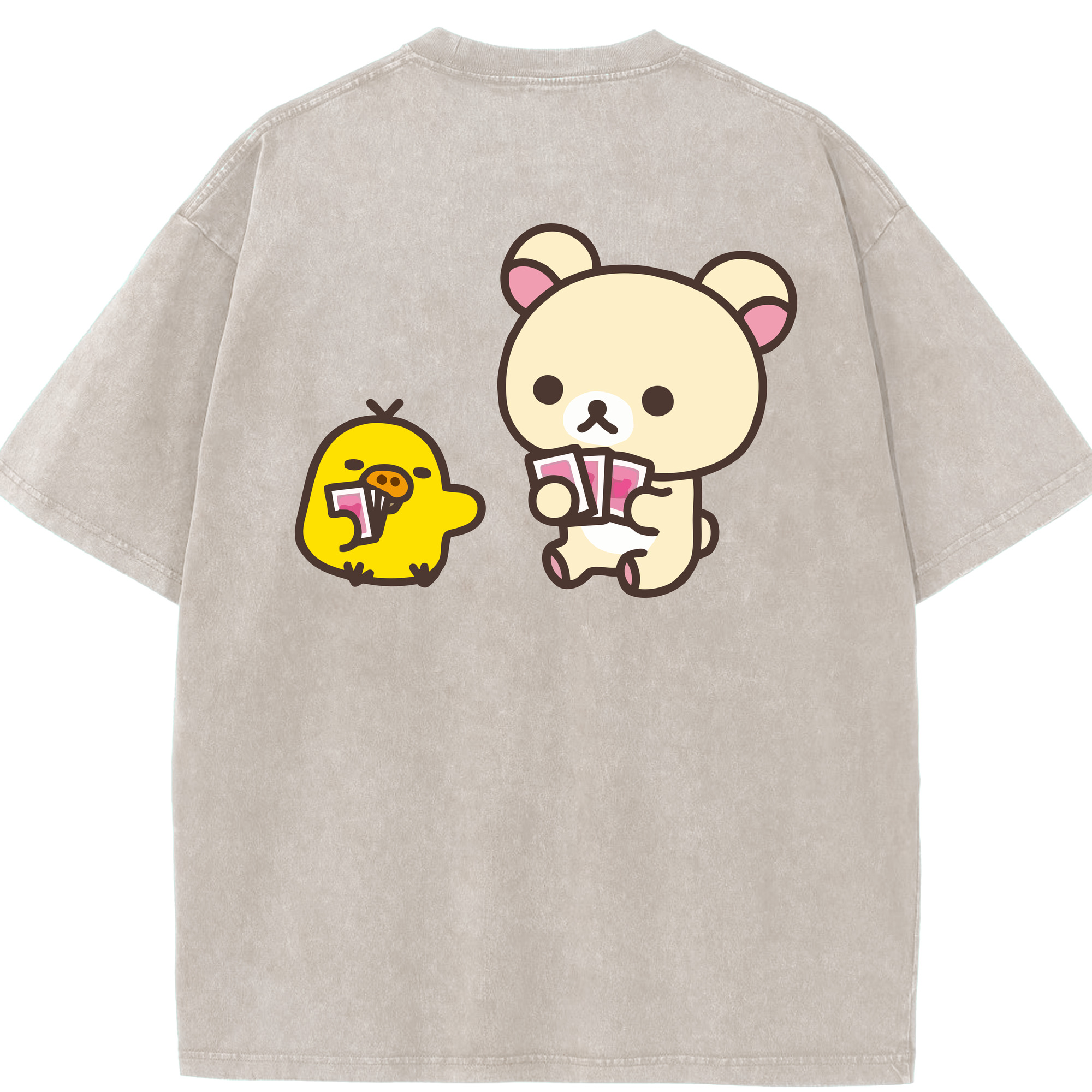 （画像用） リラックマ リラックマ キイロイトリ Rilakkuma Korilakkuma Kiiroitori 綿100% ヴィンテージ風 半袖Tシャツ（背面プリント）