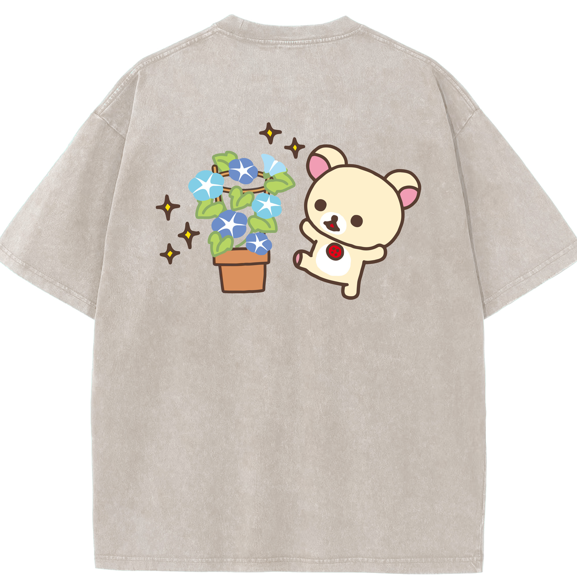 （画像用） リラックマ リラックマ キイロイトリ Rilakkuma Korilakkuma Kiiroitori 綿100% ヴィンテージ風 半袖Tシャツ（背面プリント）