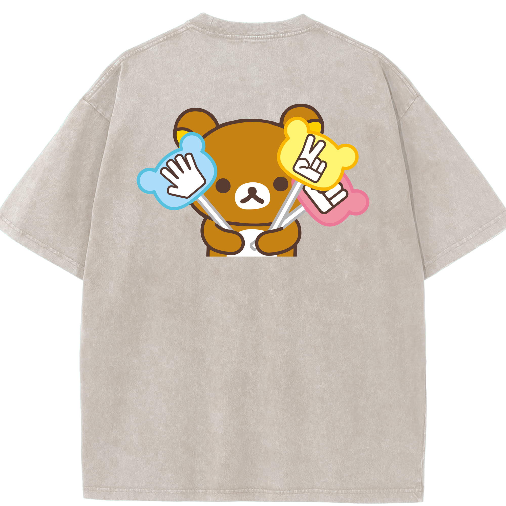 （画像用） リラックマ リラックマ キイロイトリ Rilakkuma Korilakkuma Kiiroitori 綿100% ヴィンテージ風 半袖Tシャツ（背面プリント）