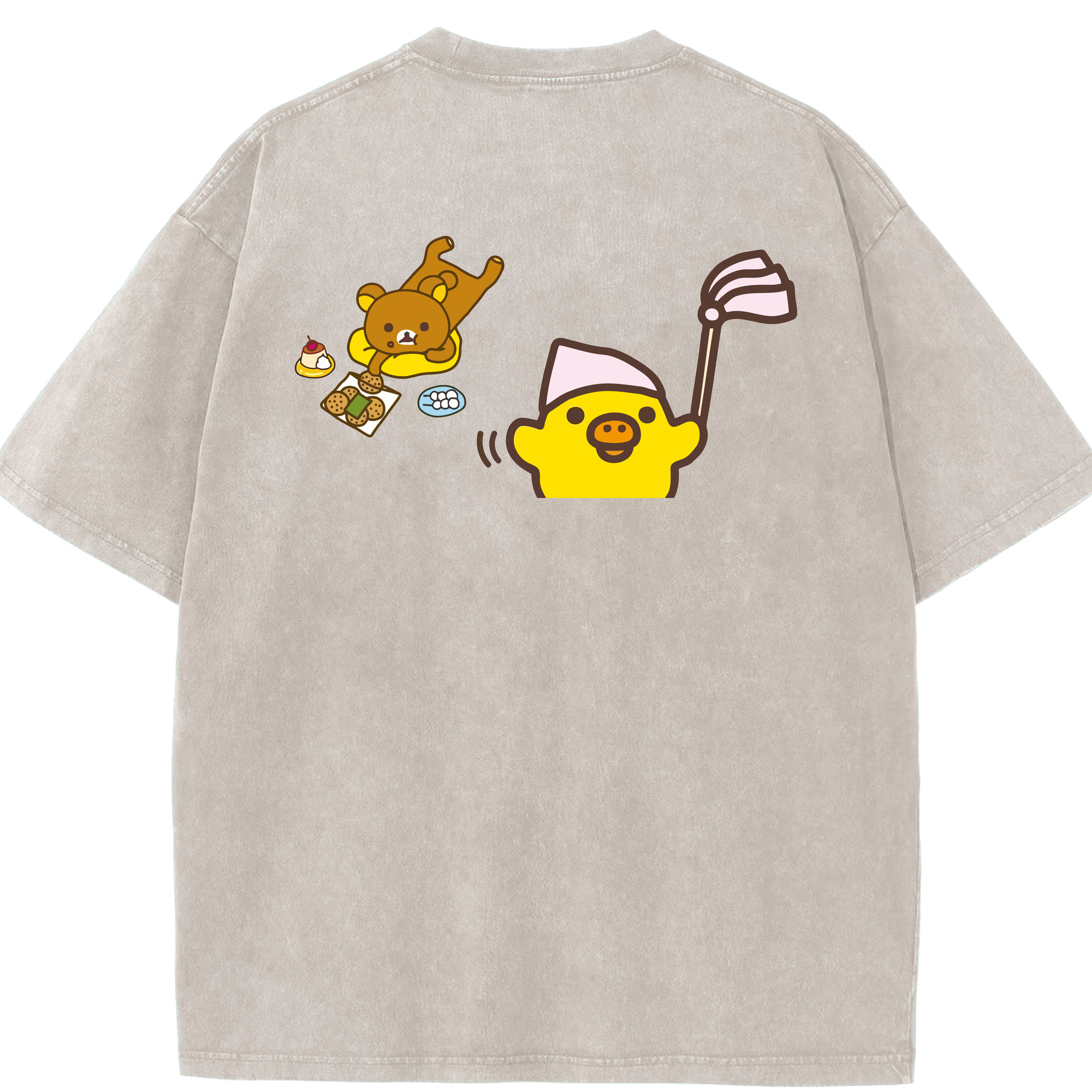 （画像用） リラックマ リラックマ キイロイトリ Rilakkuma Korilakkuma Kiiroitori 綿100% ヴィンテージ風 半袖Tシャツ（背面プリント）
