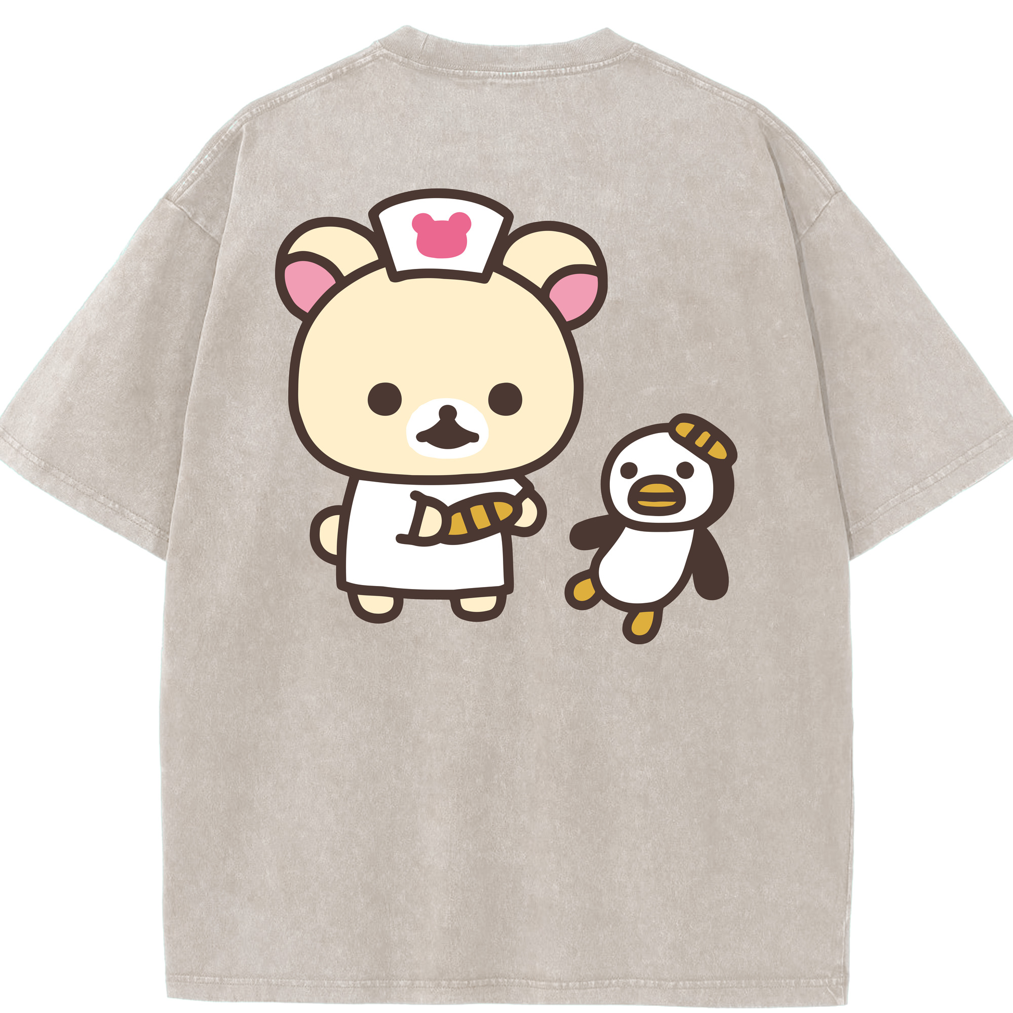 （画像用） リラックマ リラックマ キイロイトリ Rilakkuma Korilakkuma Kiiroitori 綿100% ヴィンテージ風 半袖Tシャツ（背面プリント）