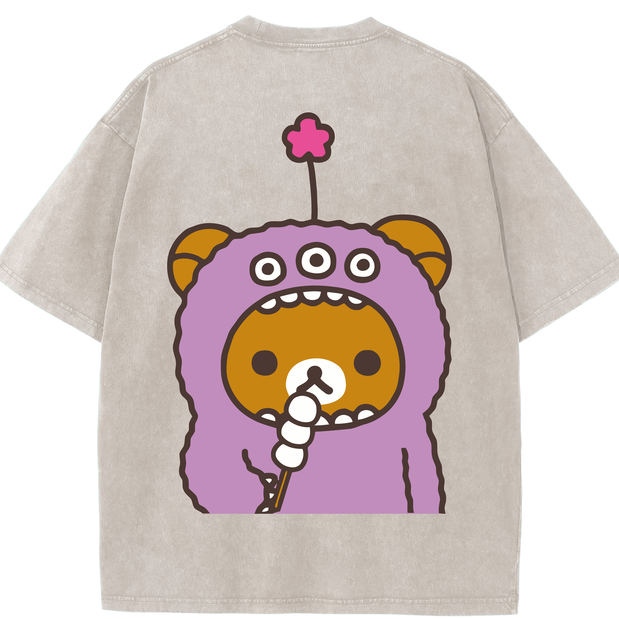 （画像用） リラックマ リラックマ キイロイトリ Rilakkuma Korilakkuma Kiiroitori 綿100% ヴィンテージ風 半袖Tシャツ（背面プリント）