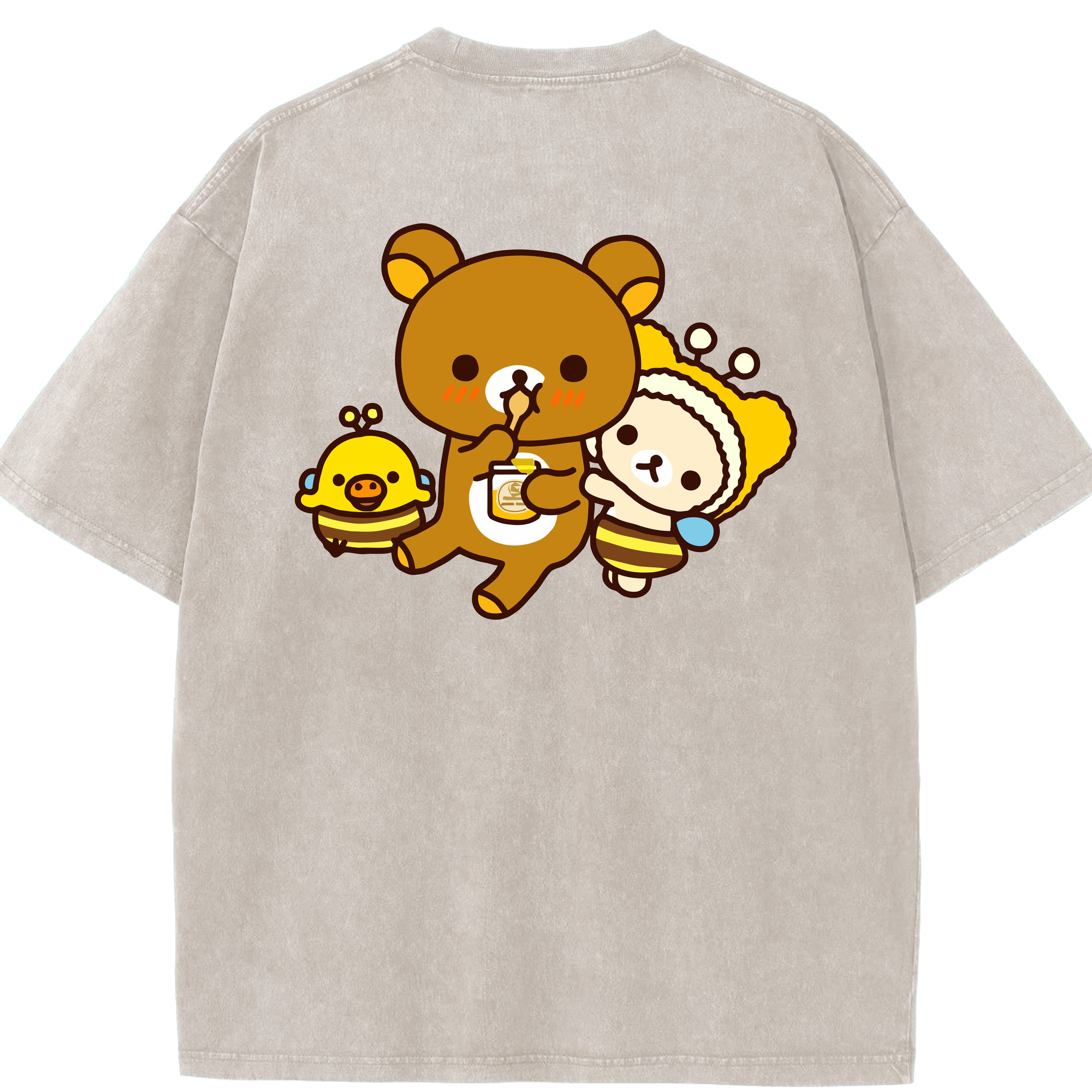 （画像用） リラックマ リラックマ キイロイトリ Rilakkuma Korilakkuma Kiiroitori 綿100% ヴィンテージ風 半袖Tシャツ（背面プリント）