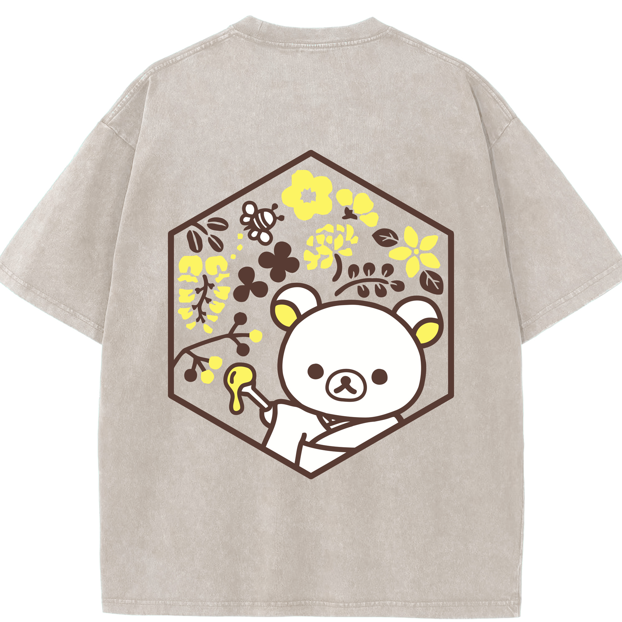 （画像用） リラックマ リラックマ キイロイトリ Rilakkuma Korilakkuma Kiiroitori 綿100% ヴィンテージ風 半袖Tシャツ（背面プリント）