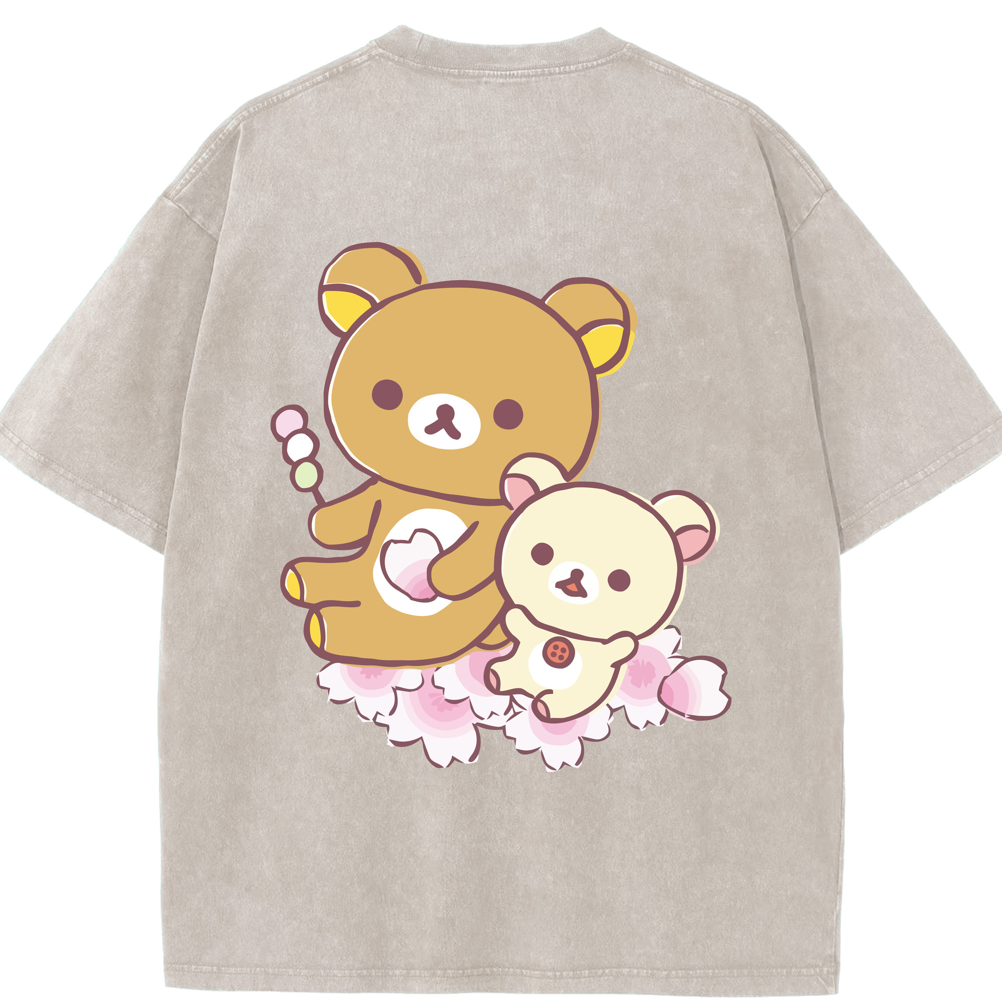 （画像用） リラックマ リラックマ キイロイトリ Rilakkuma Korilakkuma Kiiroitori 綿100% ヴィンテージ風 半袖Tシャツ（背面プリント）