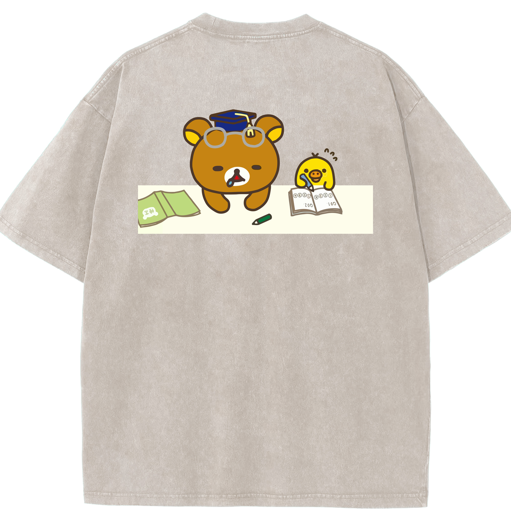 （画像用） リラックマ リラックマ キイロイトリ Rilakkuma Korilakkuma Kiiroitori 綿100% ヴィンテージ風 半袖Tシャツ（背面プリント）