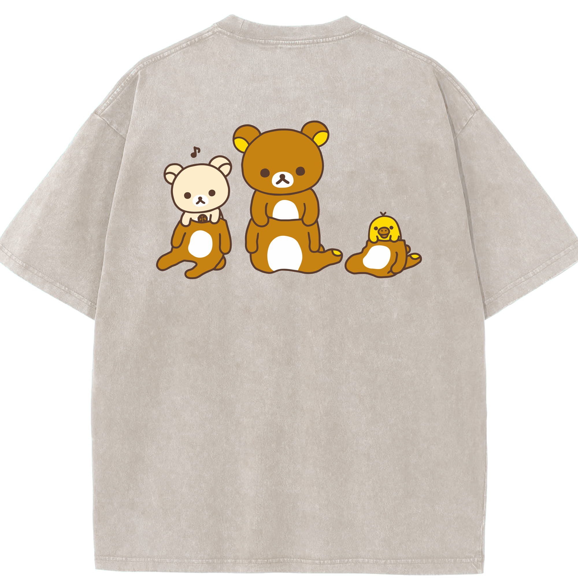 （画像用） リラックマ リラックマ キイロイトリ Rilakkuma Korilakkuma Kiiroitori 綿100% ヴィンテージ風 半袖Tシャツ（背面プリント）