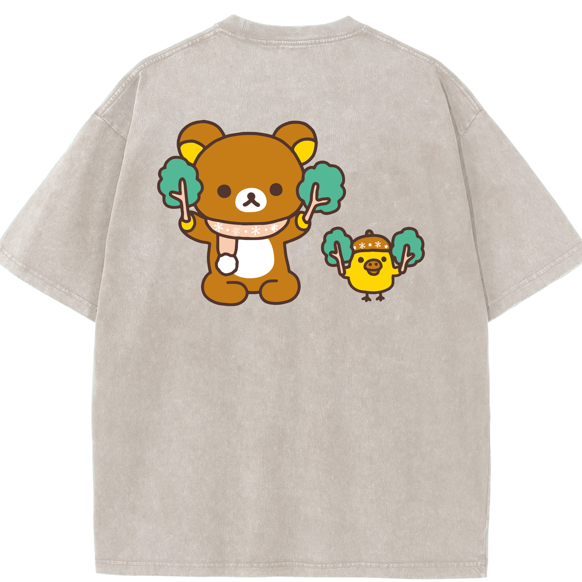 （画像用） リラックマ リラックマ キイロイトリ Rilakkuma Korilakkuma Kiiroitori 綿100% ヴィンテージ風 半袖Tシャツ（背面プリント）