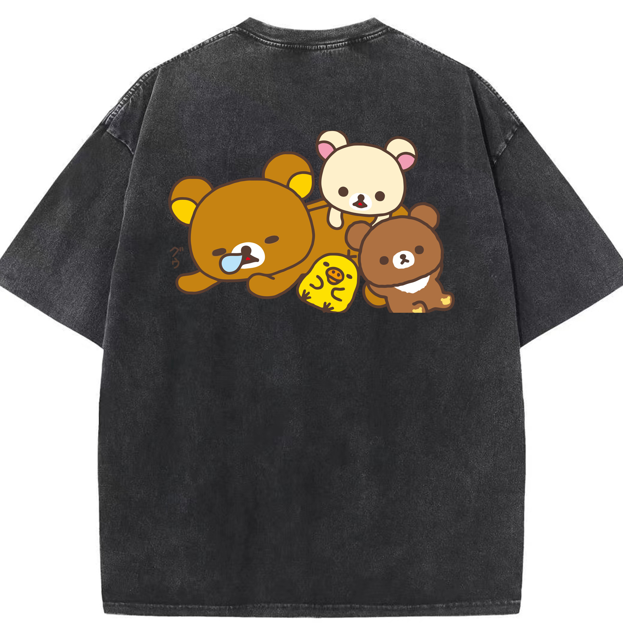 （画像用） リラックマ リラックマ キイロイトリ Rilakkuma Korilakkuma Kiiroitori 綿100% ヴィンテージ風 半袖Tシャツ（背面プリント）