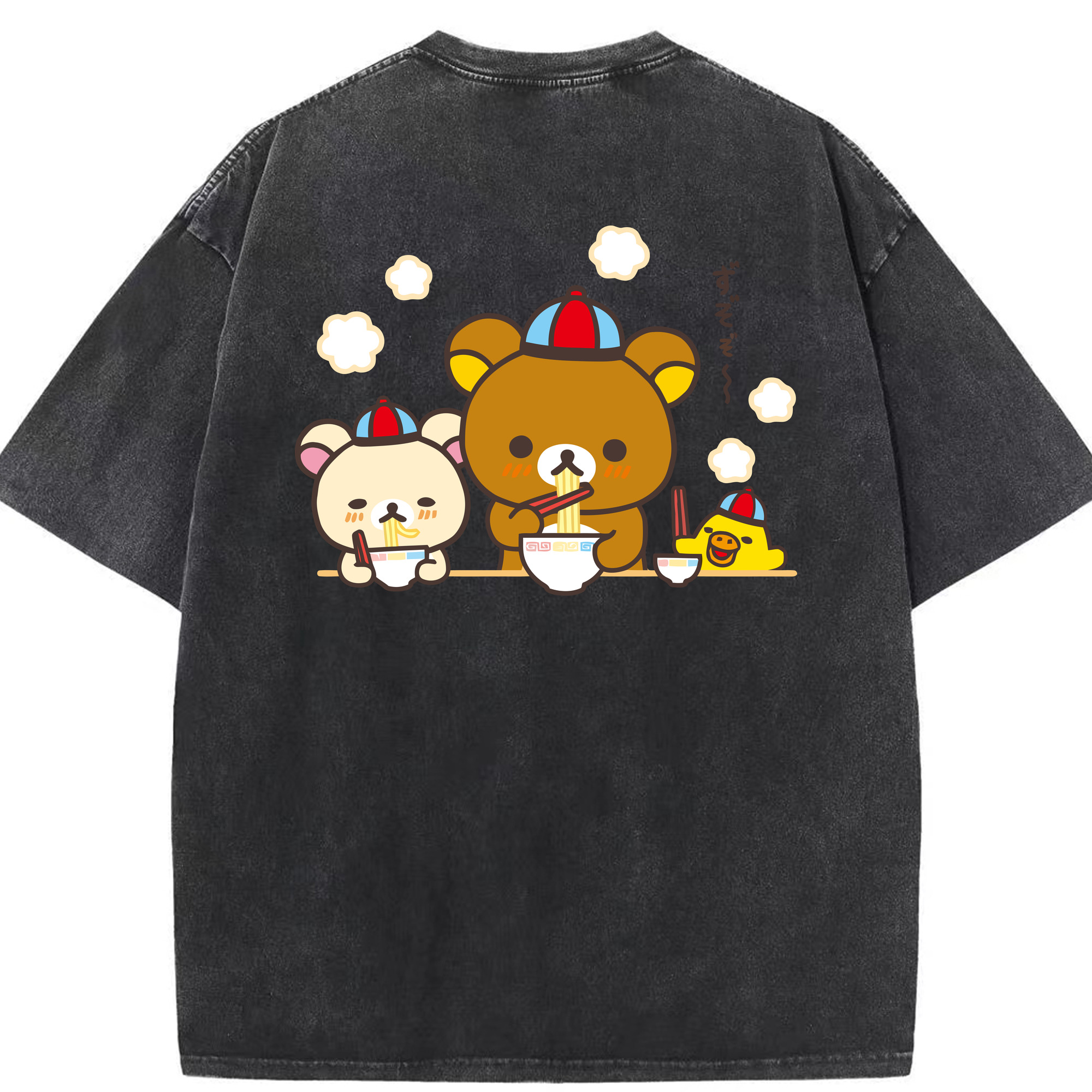（画像用） リラックマ リラックマ キイロイトリ Rilakkuma Korilakkuma Kiiroitori 綿100% ヴィンテージ風 半袖Tシャツ（背面プリント）