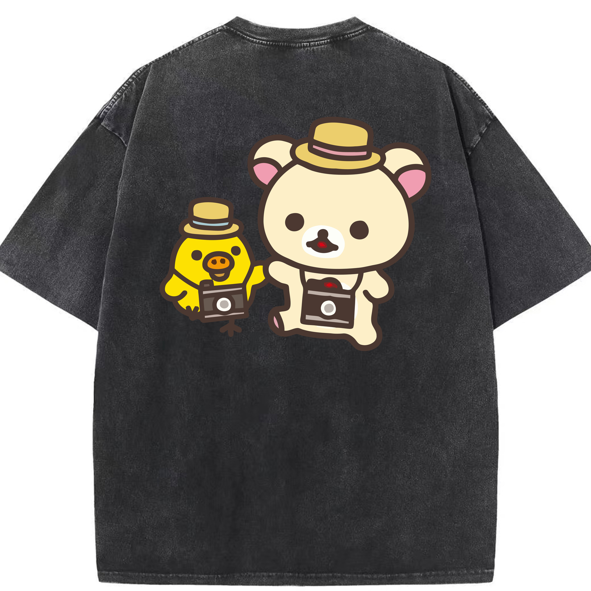 （画像用） リラックマ リラックマ キイロイトリ Rilakkuma Korilakkuma Kiiroitori 綿100% ヴィンテージ風 半袖Tシャツ（背面プリント）