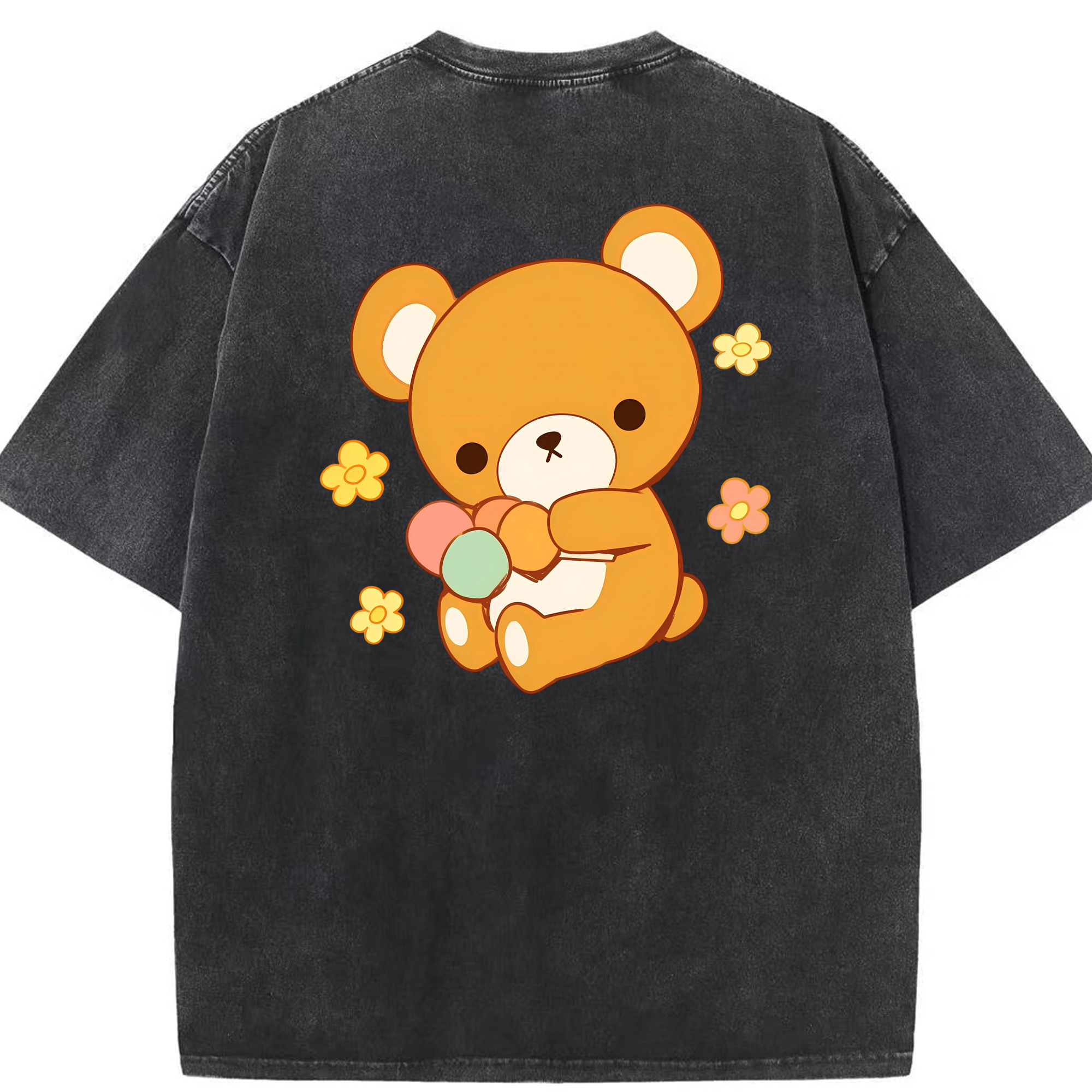 （画像用） リラックマ リラックマ キイロイトリ Rilakkuma Korilakkuma Kiiroitori 綿100% ヴィンテージ風 半袖Tシャツ（背面プリント）
