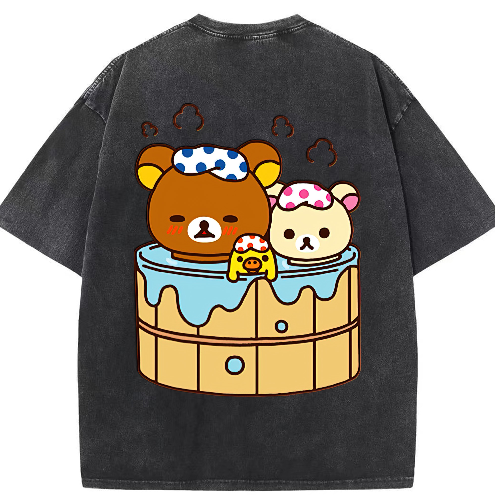 （画像用） リラックマ リラックマ キイロイトリ Rilakkuma Korilakkuma Kiiroitori 綿100% ヴィンテージ風 半袖Tシャツ（背面プリント）