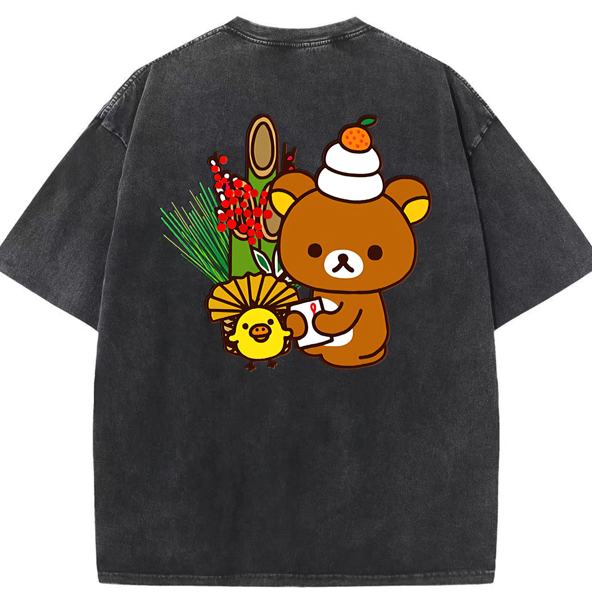 （画像用） リラックマ リラックマ キイロイトリ Rilakkuma Korilakkuma Kiiroitori 綿100% ヴィンテージ風 半袖Tシャツ（背面プリント）