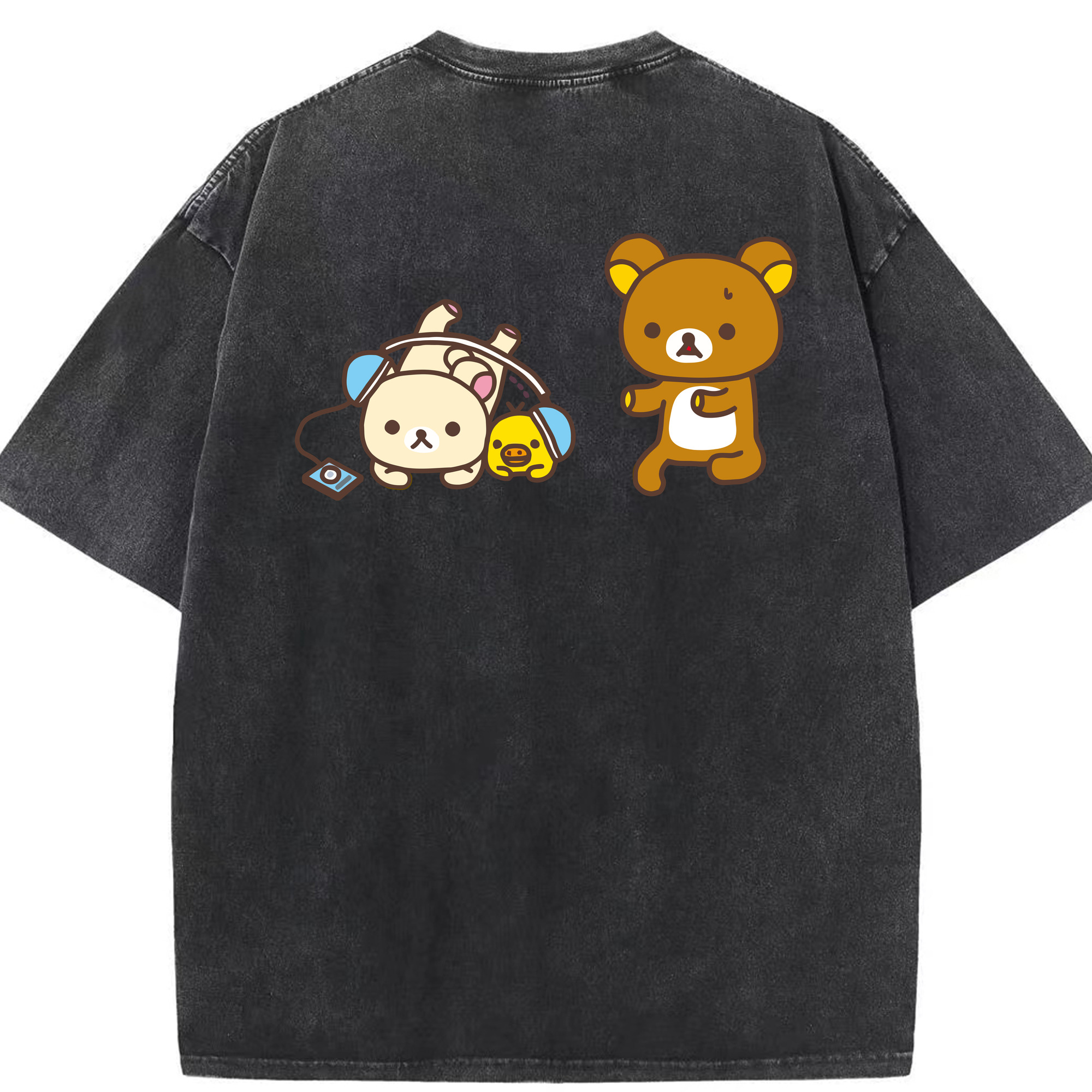 （画像用） リラックマ リラックマ キイロイトリ Rilakkuma Korilakkuma Kiiroitori 綿100% ヴィンテージ風 半袖Tシャツ（背面プリント）