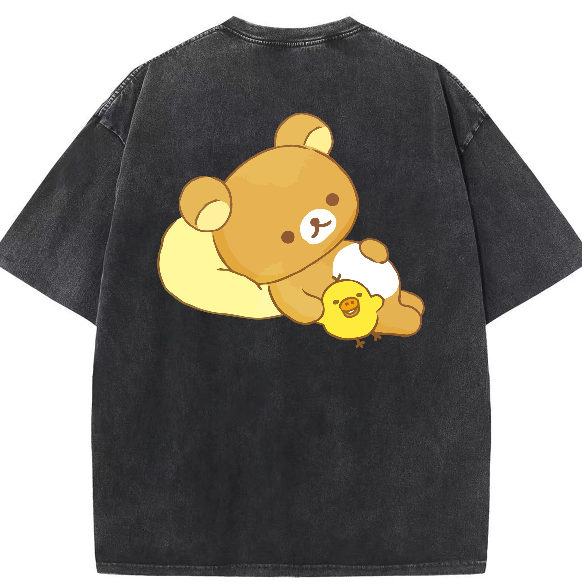 （画像用） リラックマ リラックマ キイロイトリ Rilakkuma Korilakkuma Kiiroitori 綿100% ヴィンテージ風 半袖Tシャツ（背面プリント）