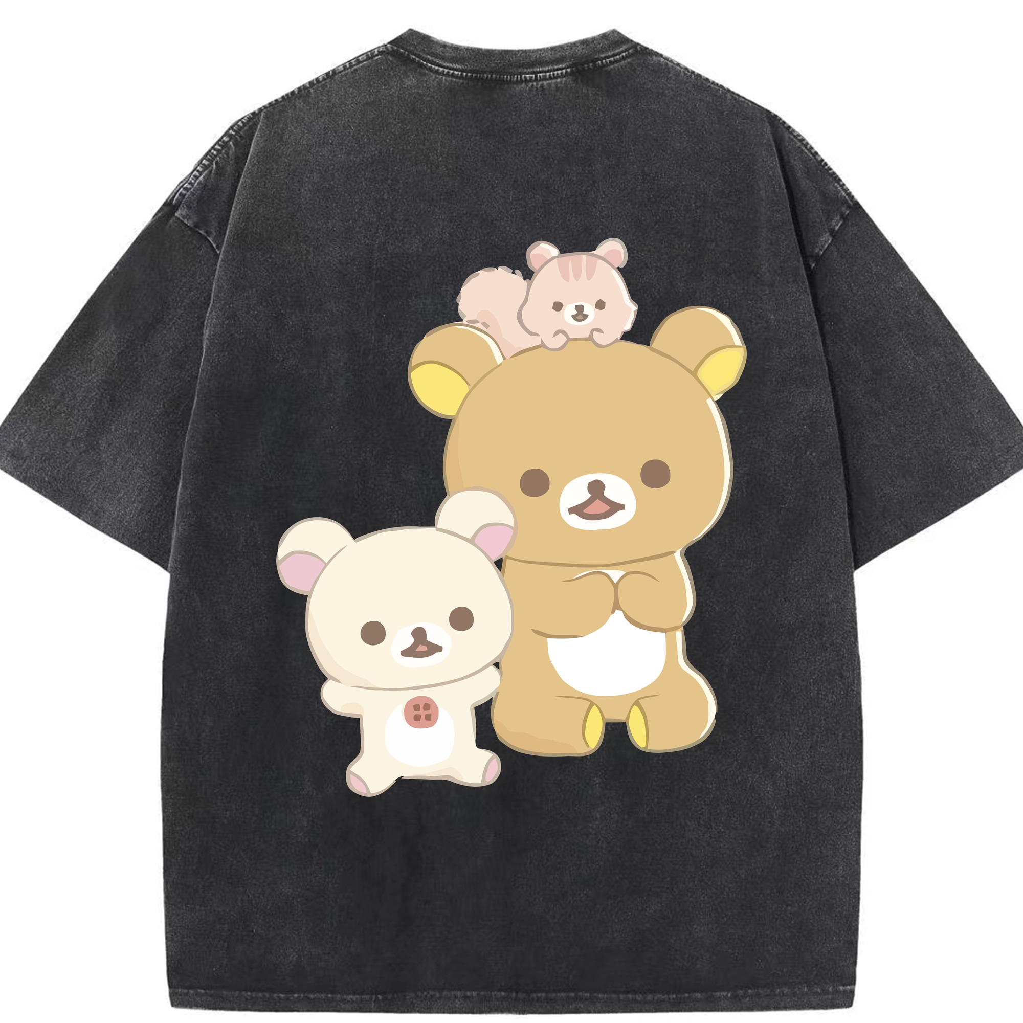 （画像用） リラックマ リラックマ キイロイトリ Rilakkuma Korilakkuma Kiiroitori 綿100% ヴィンテージ風 半袖Tシャツ（背面プリント）