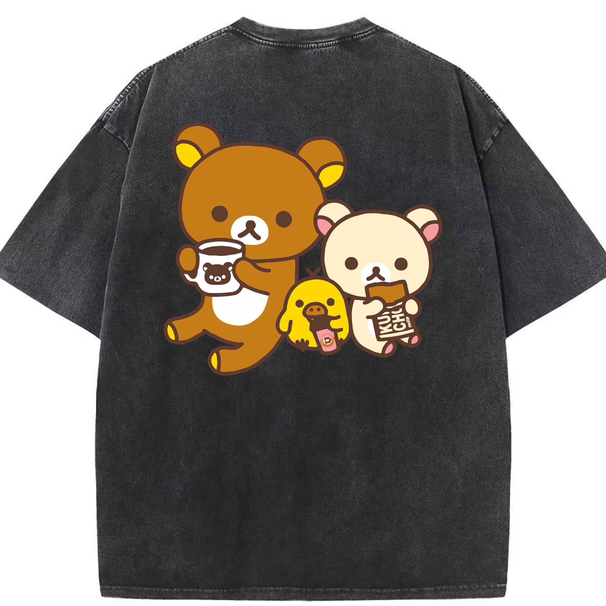 （画像用） リラックマ リラックマ キイロイトリ Rilakkuma Korilakkuma Kiiroitori 綿100% ヴィンテージ風 半袖Tシャツ（背面プリント）