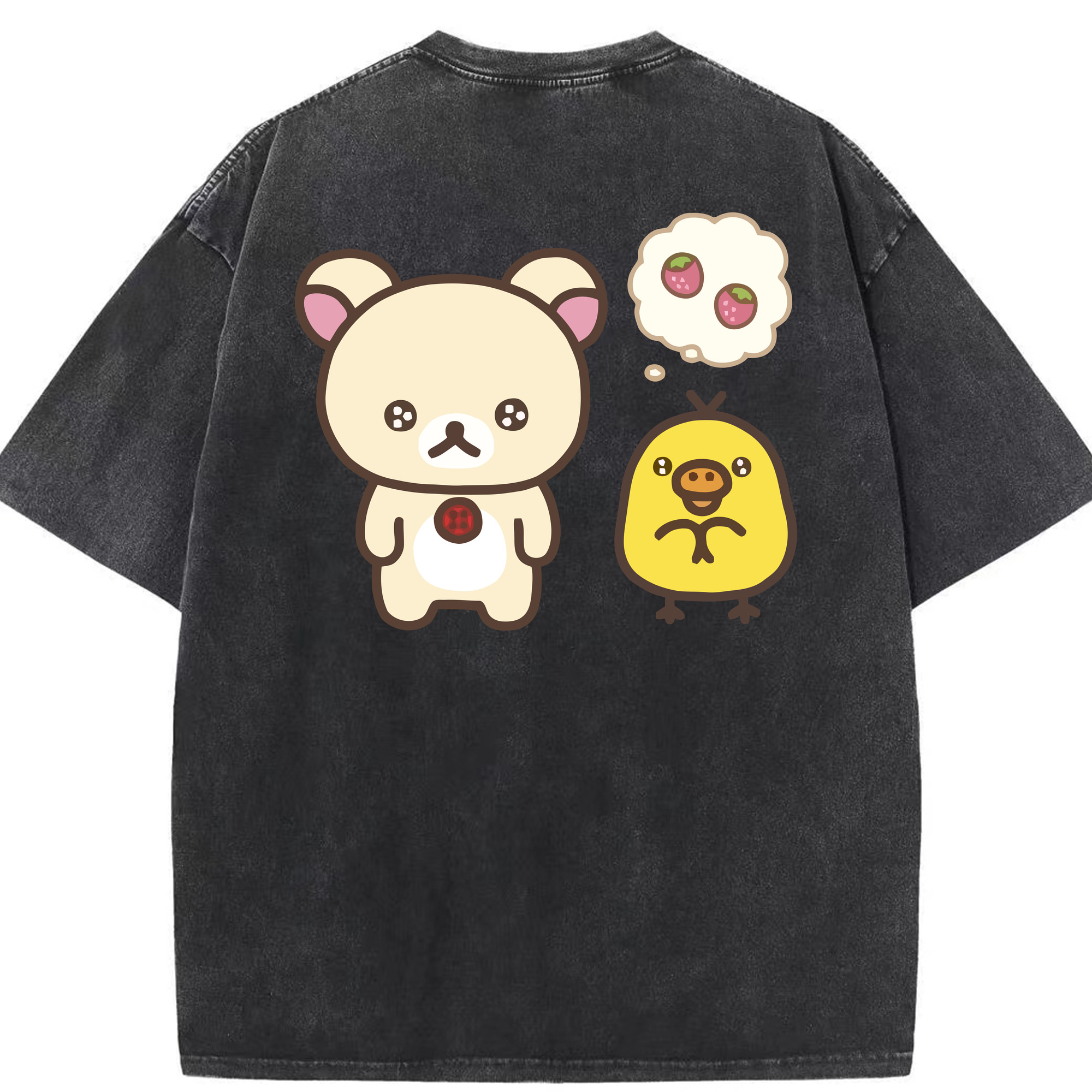 （画像用） リラックマ リラックマ キイロイトリ Rilakkuma Korilakkuma Kiiroitori 綿100% ヴィンテージ風 半袖Tシャツ（背面プリント）