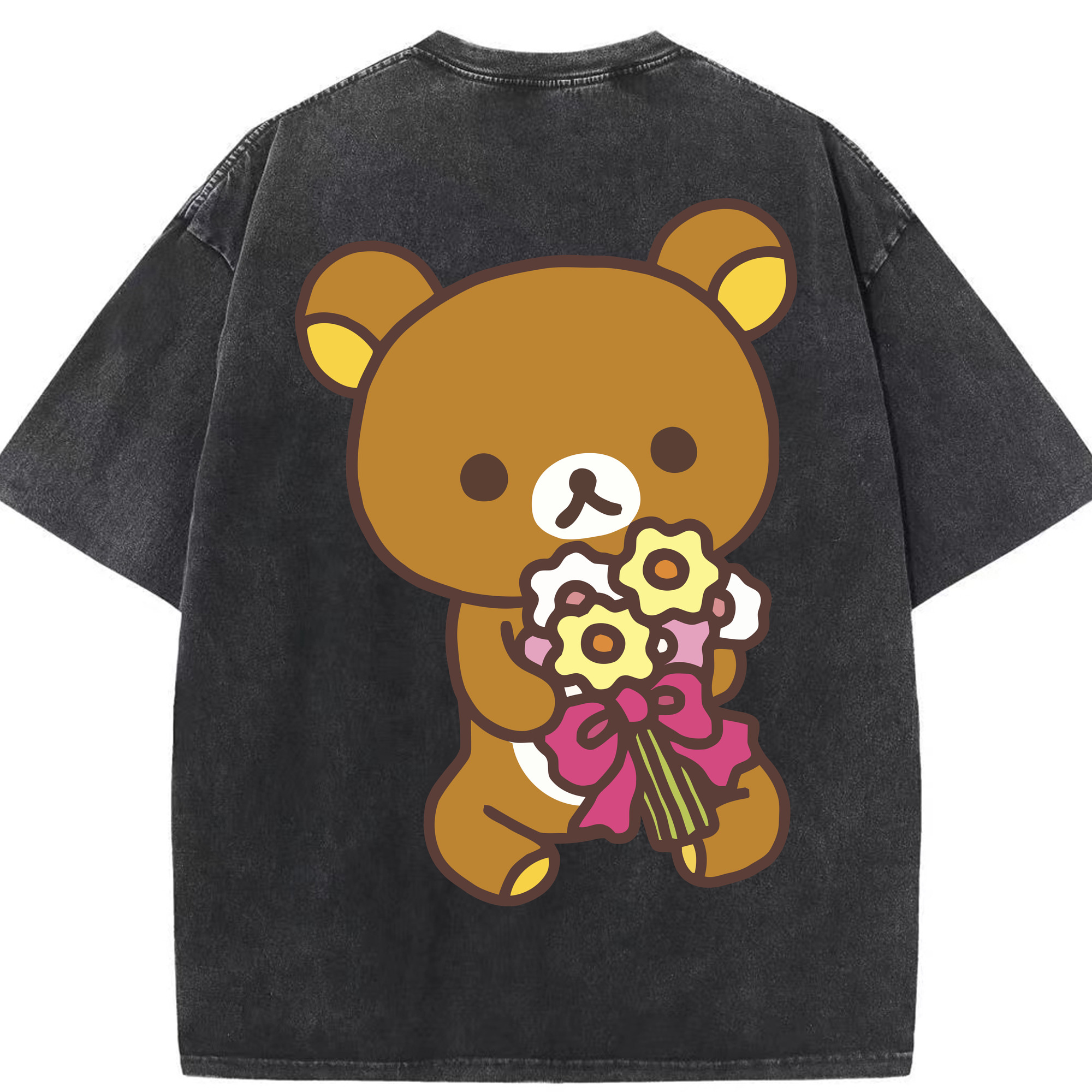 （画像用） リラックマ リラックマ キイロイトリ Rilakkuma Korilakkuma Kiiroitori 綿100% ヴィンテージ風 半袖Tシャツ（背面プリント）