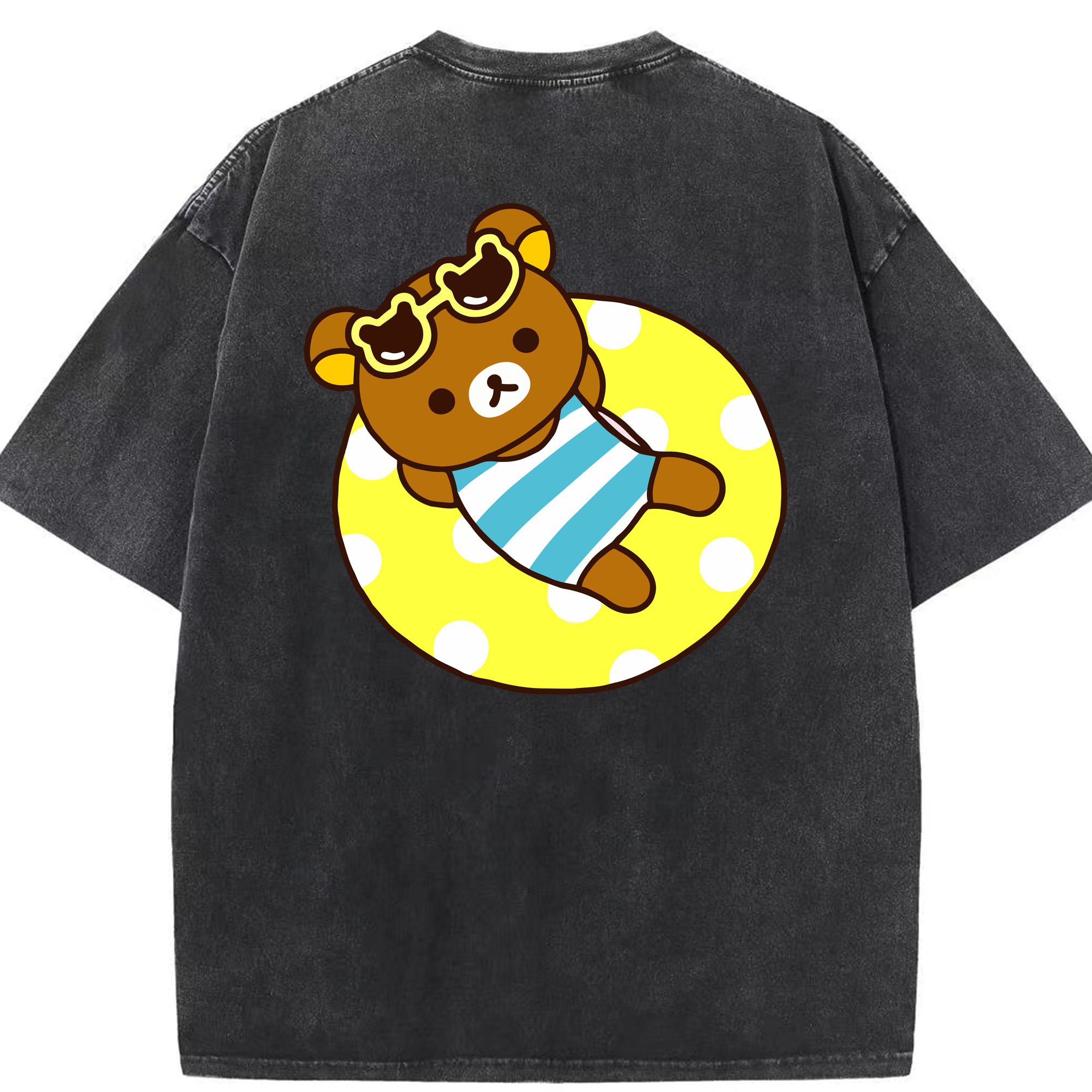 （画像用） リラックマ リラックマ キイロイトリ Rilakkuma Korilakkuma Kiiroitori 綿100% ヴィンテージ風 半袖Tシャツ（背面プリント）