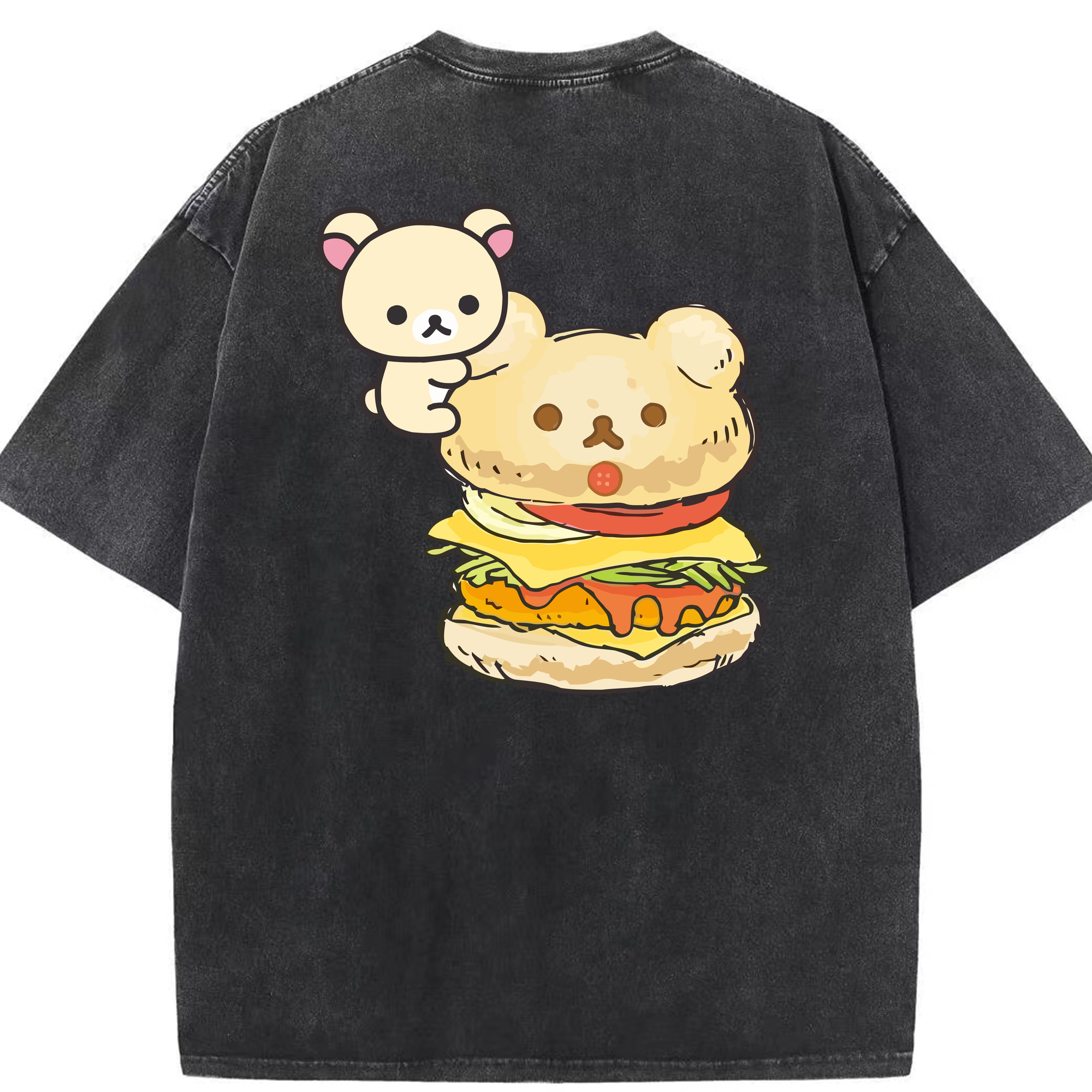 （画像用） リラックマ リラックマ キイロイトリ Rilakkuma Korilakkuma Kiiroitori 綿100% ヴィンテージ風 半袖Tシャツ（背面プリント）