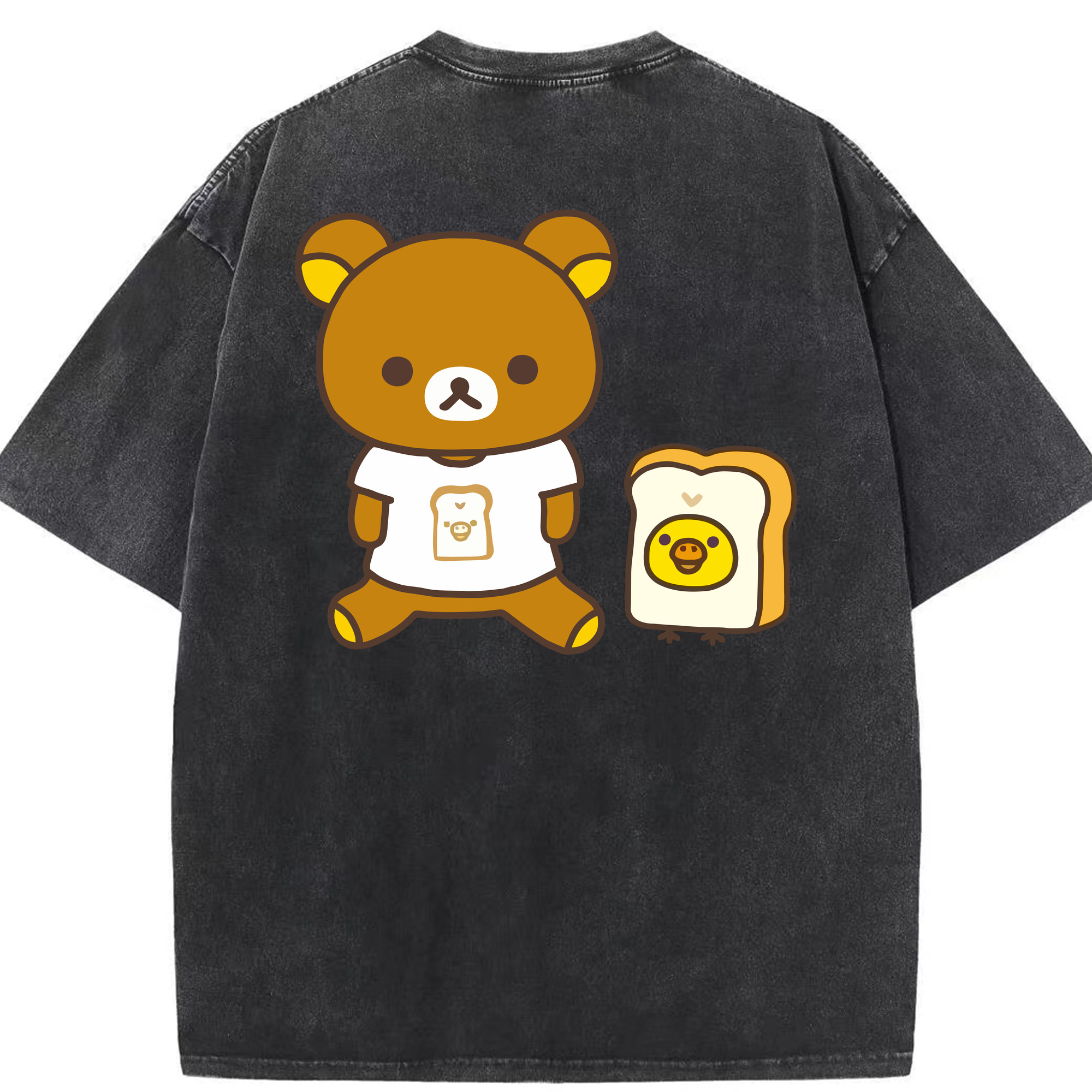（画像用） リラックマ リラックマ キイロイトリ Rilakkuma Korilakkuma Kiiroitori 綿100% ヴィンテージ風 半袖Tシャツ（背面プリント）