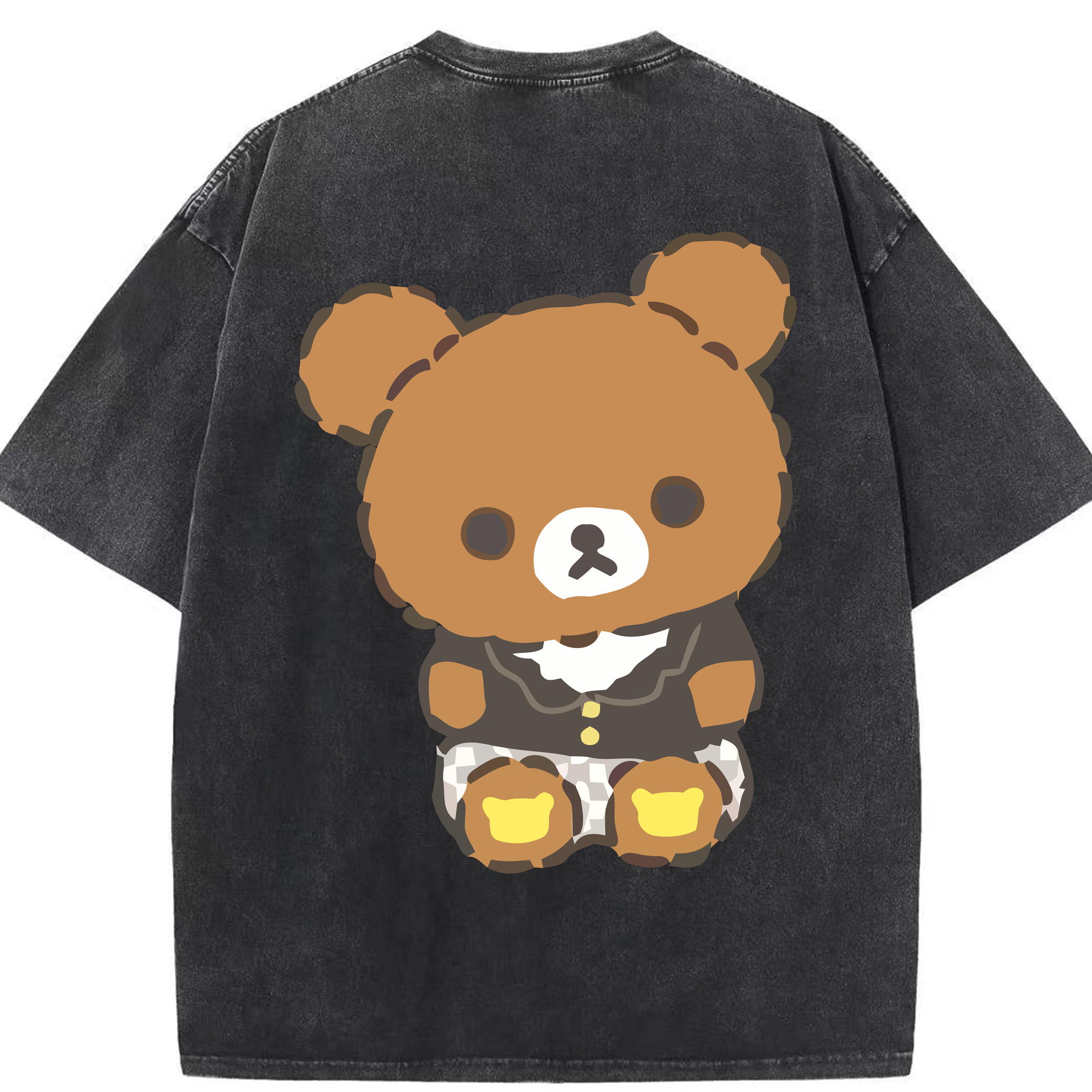 （画像用） リラックマ リラックマ キイロイトリ Rilakkuma Korilakkuma Kiiroitori 綿100% ヴィンテージ風 半袖Tシャツ（背面プリント）