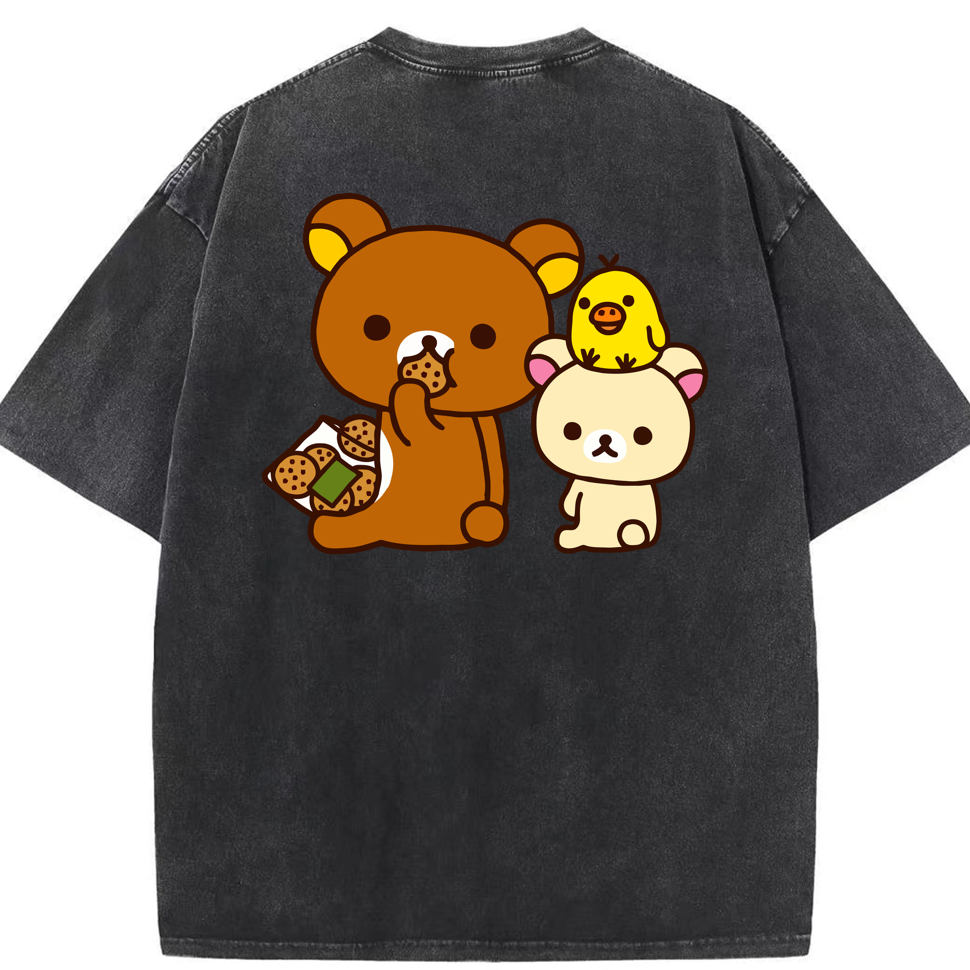 （画像用） リラックマ リラックマ キイロイトリ Rilakkuma Korilakkuma Kiiroitori 綿100% ヴィンテージ風 半袖Tシャツ（背面プリント）
