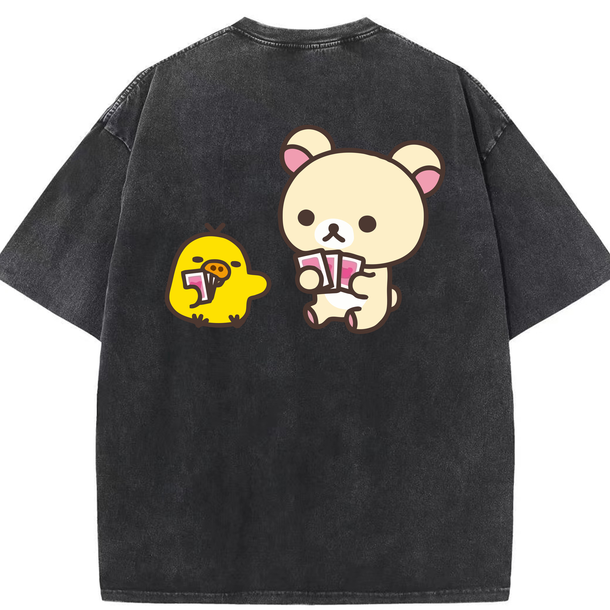 （画像用） リラックマ リラックマ キイロイトリ Rilakkuma Korilakkuma Kiiroitori 綿100% ヴィンテージ風 半袖Tシャツ（背面プリント）