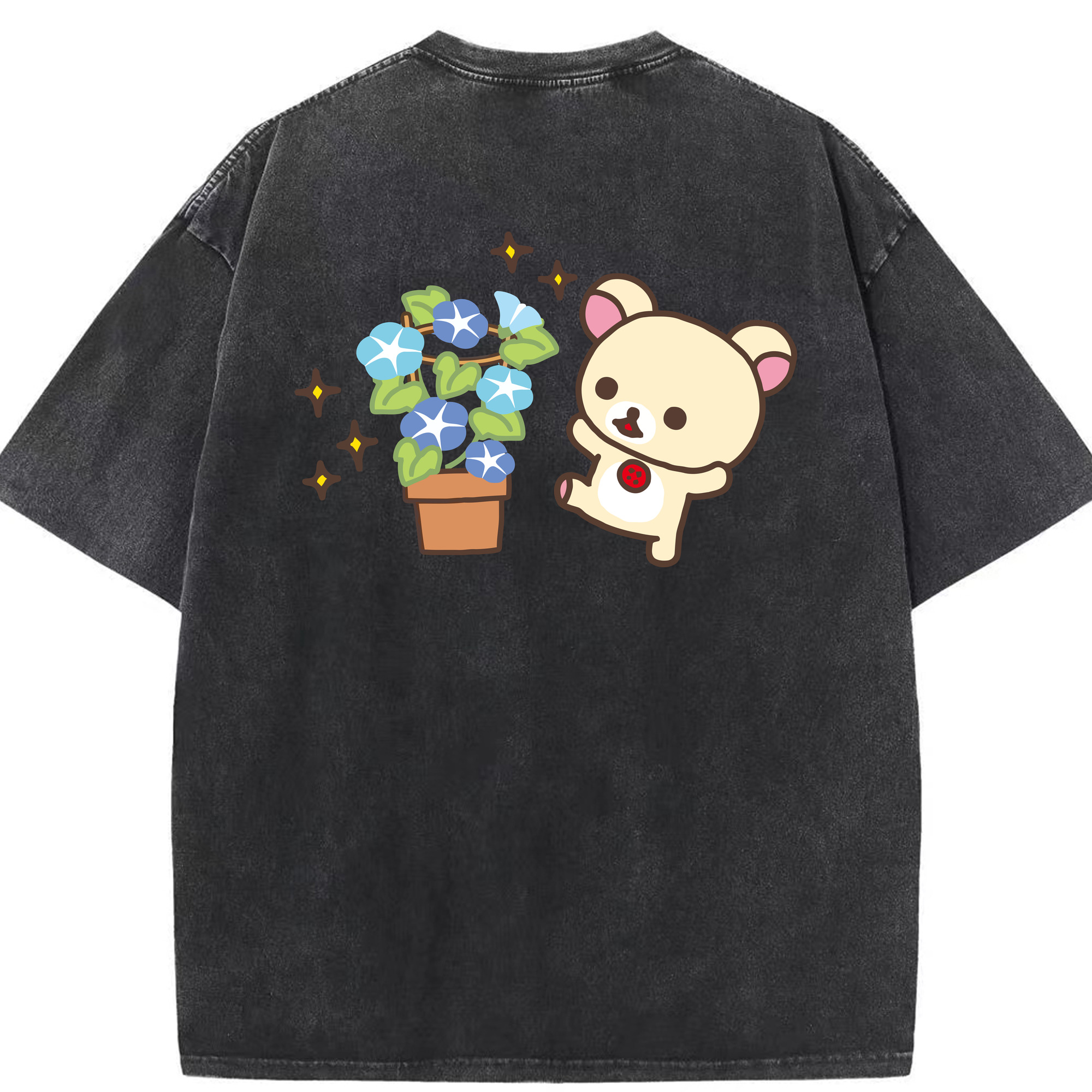（画像用） リラックマ リラックマ キイロイトリ Rilakkuma Korilakkuma Kiiroitori 綿100% ヴィンテージ風 半袖Tシャツ（背面プリント）