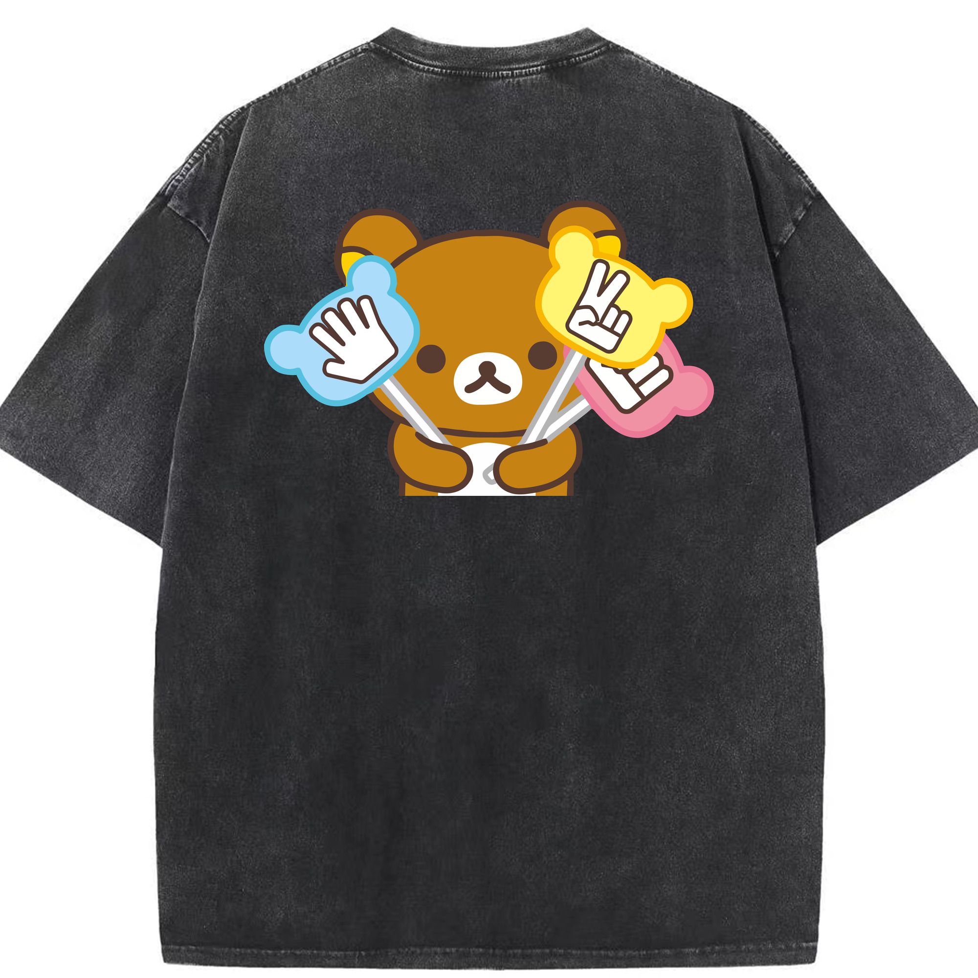 （画像用） リラックマ リラックマ キイロイトリ Rilakkuma Korilakkuma Kiiroitori 綿100% ヴィンテージ風 半袖Tシャツ（背面プリント）