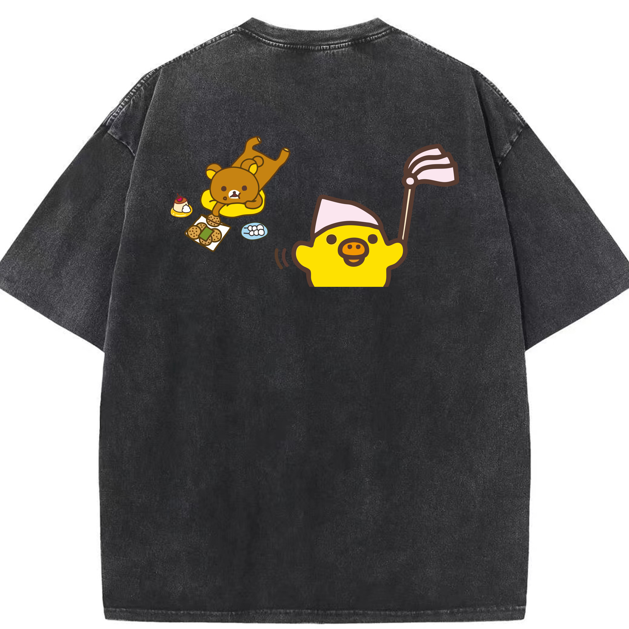 （画像用） リラックマ リラックマ キイロイトリ Rilakkuma Korilakkuma Kiiroitori 綿100% ヴィンテージ風 半袖Tシャツ（背面プリント）