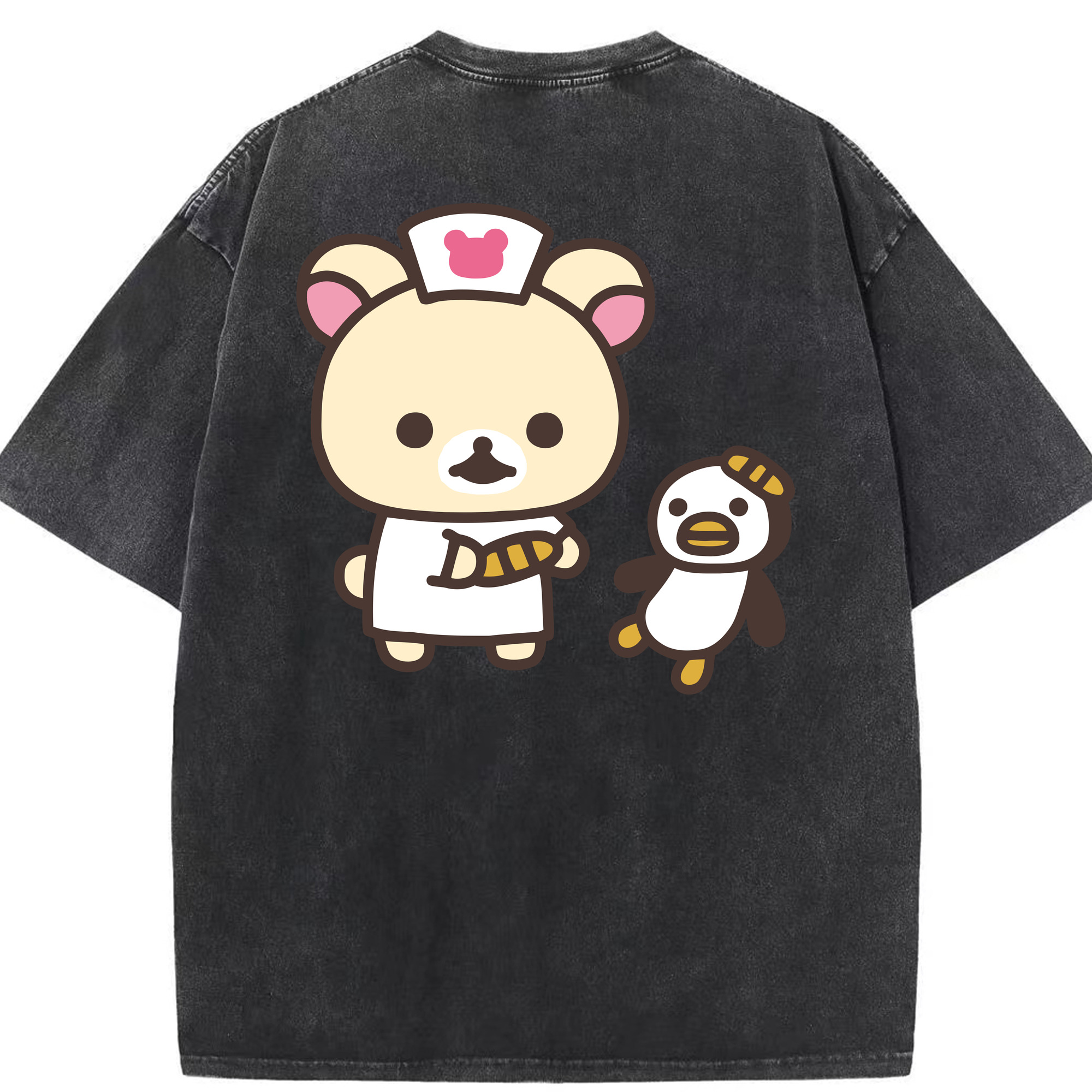 （画像用） リラックマ リラックマ キイロイトリ Rilakkuma Korilakkuma Kiiroitori 綿100% ヴィンテージ風 半袖Tシャツ（背面プリント）