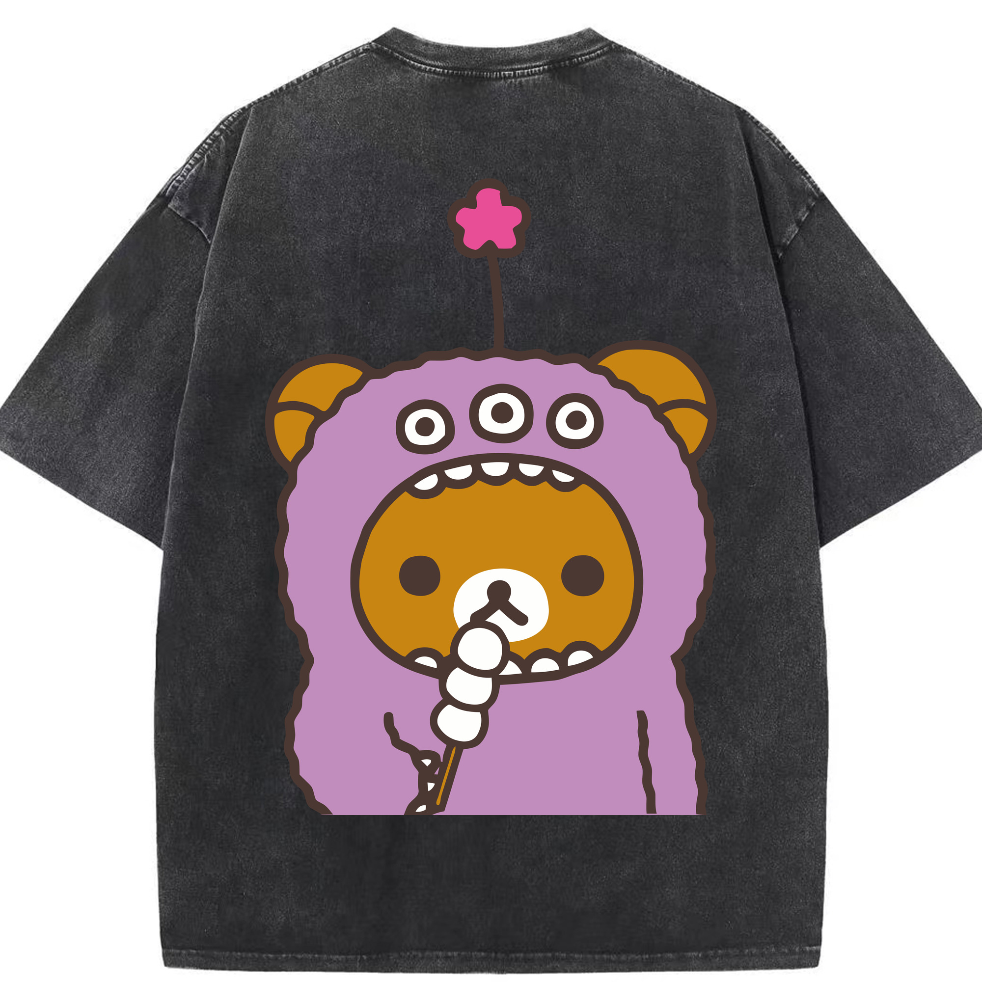 （画像用） リラックマ リラックマ キイロイトリ Rilakkuma Korilakkuma Kiiroitori 綿100% ヴィンテージ風 半袖Tシャツ（背面プリント）