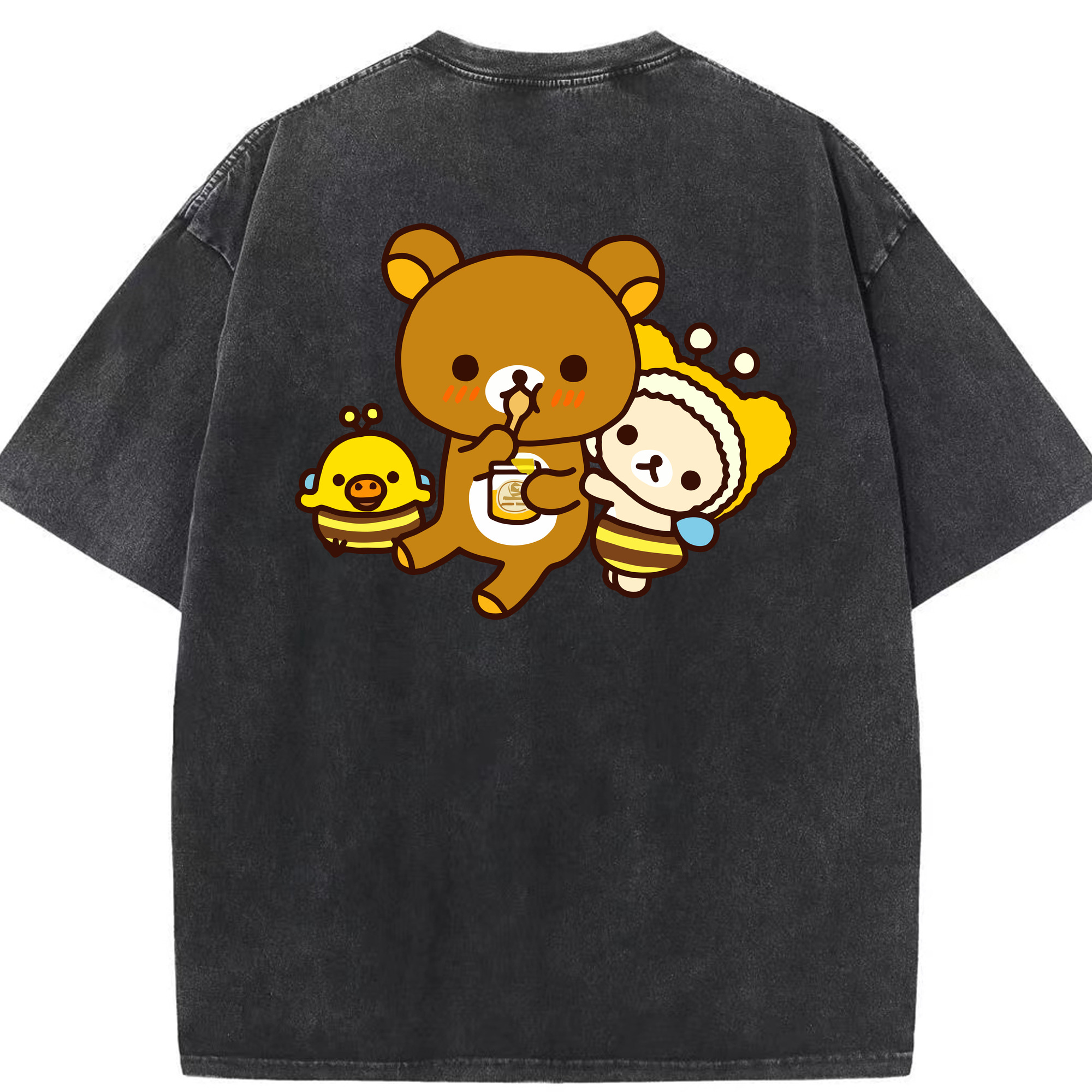 （画像用） リラックマ リラックマ キイロイトリ Rilakkuma Korilakkuma Kiiroitori 綿100% ヴィンテージ風 半袖Tシャツ（背面プリント）