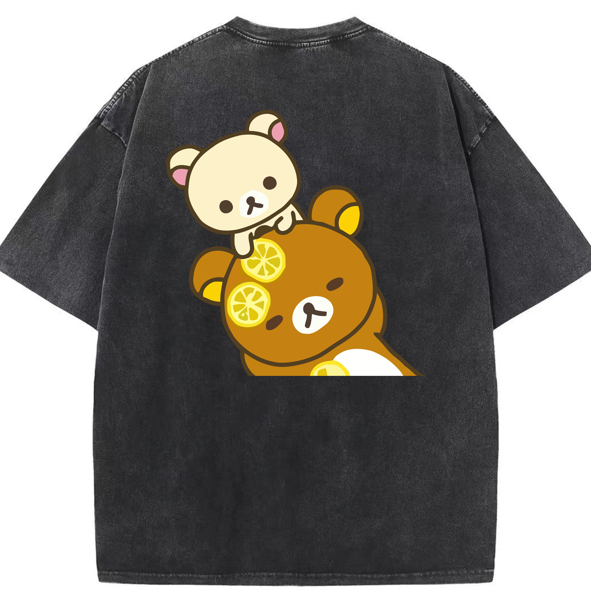 （画像用） リラックマ リラックマ キイロイトリ Rilakkuma Korilakkuma Kiiroitori 綿100% ヴィンテージ風 半袖Tシャツ（背面プリント）