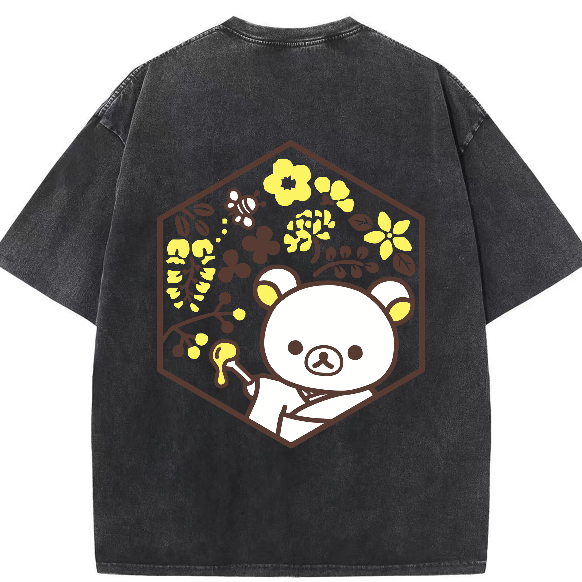 （画像用） リラックマ リラックマ キイロイトリ Rilakkuma Korilakkuma Kiiroitori 綿100% ヴィンテージ風 半袖Tシャツ（背面プリント）
