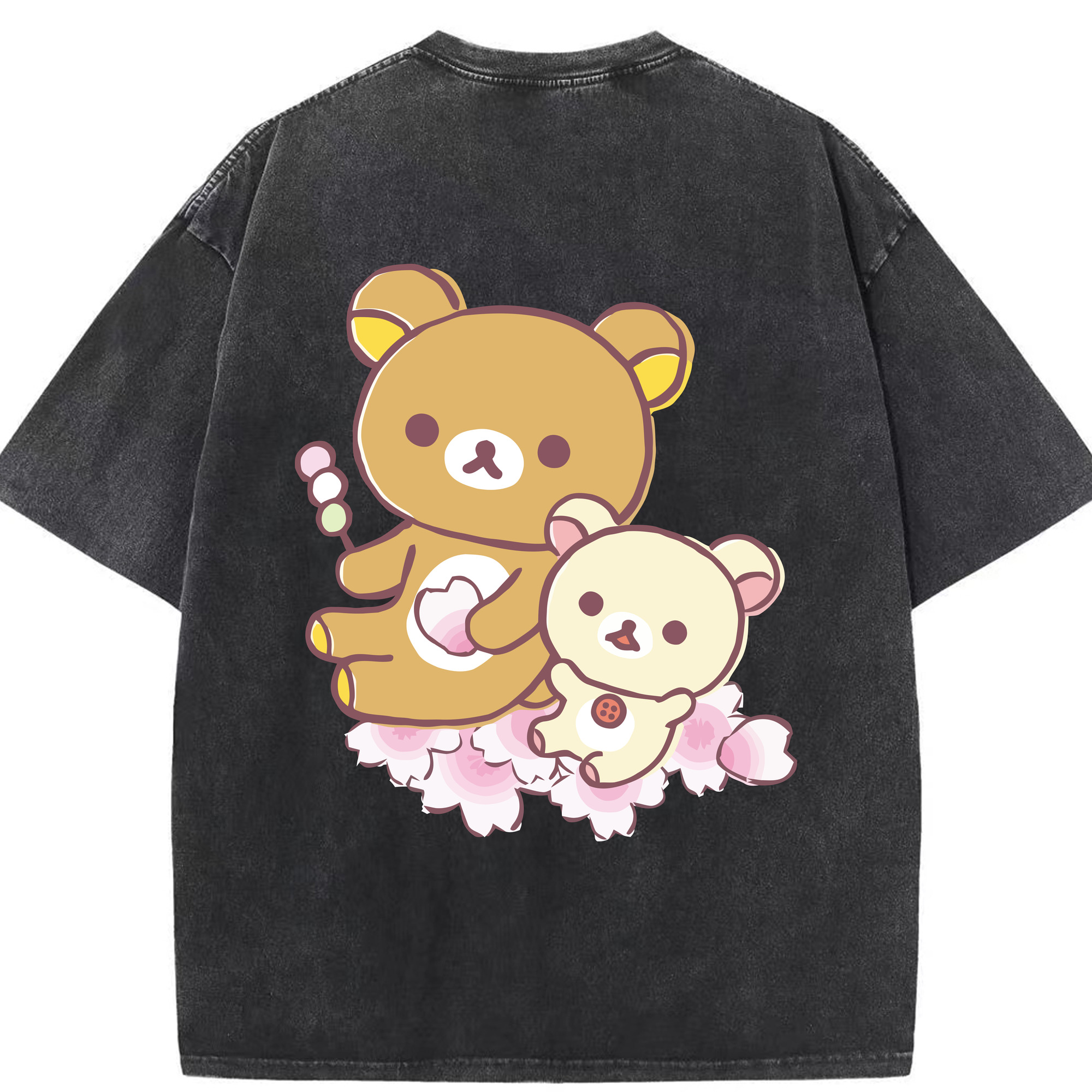 （画像用） リラックマ リラックマ キイロイトリ Rilakkuma Korilakkuma Kiiroitori 綿100% ヴィンテージ風 半袖Tシャツ（背面プリント）