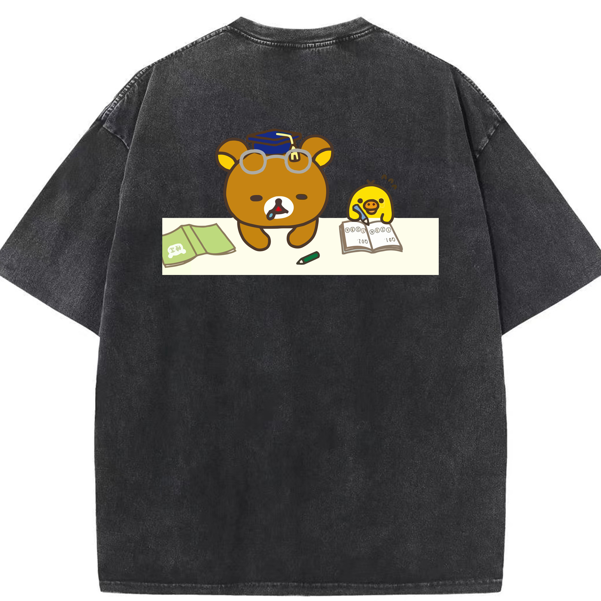 （画像用） リラックマ リラックマ キイロイトリ Rilakkuma Korilakkuma Kiiroitori 綿100% ヴィンテージ風 半袖Tシャツ（背面プリント）