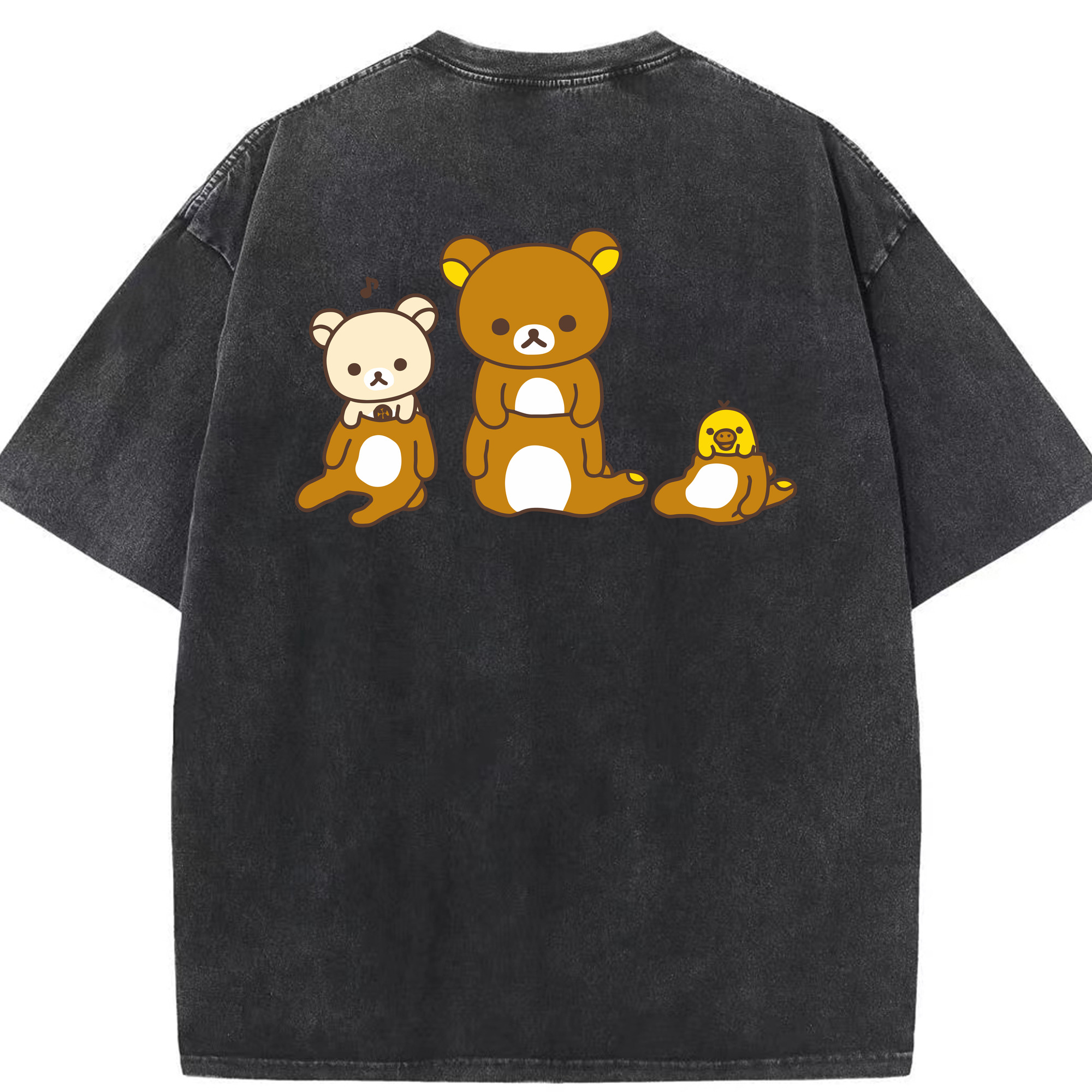 （画像用） リラックマ リラックマ キイロイトリ Rilakkuma Korilakkuma Kiiroitori 綿100% ヴィンテージ風 半袖Tシャツ（背面プリント）